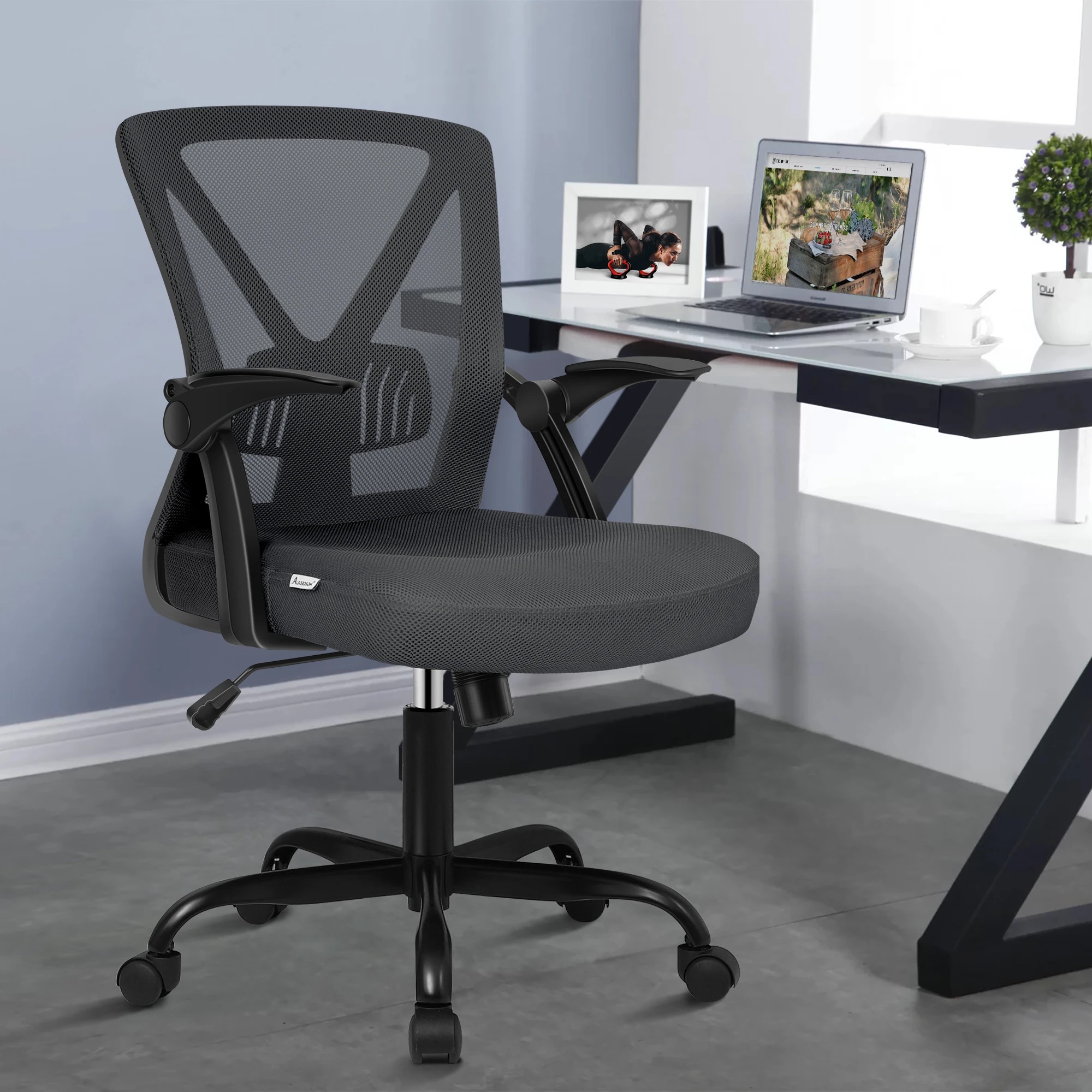 2 Alfordson Mesh Office Chair Executive Fabric Tilt Seat Gaming Computer - Grey, 2 of 10