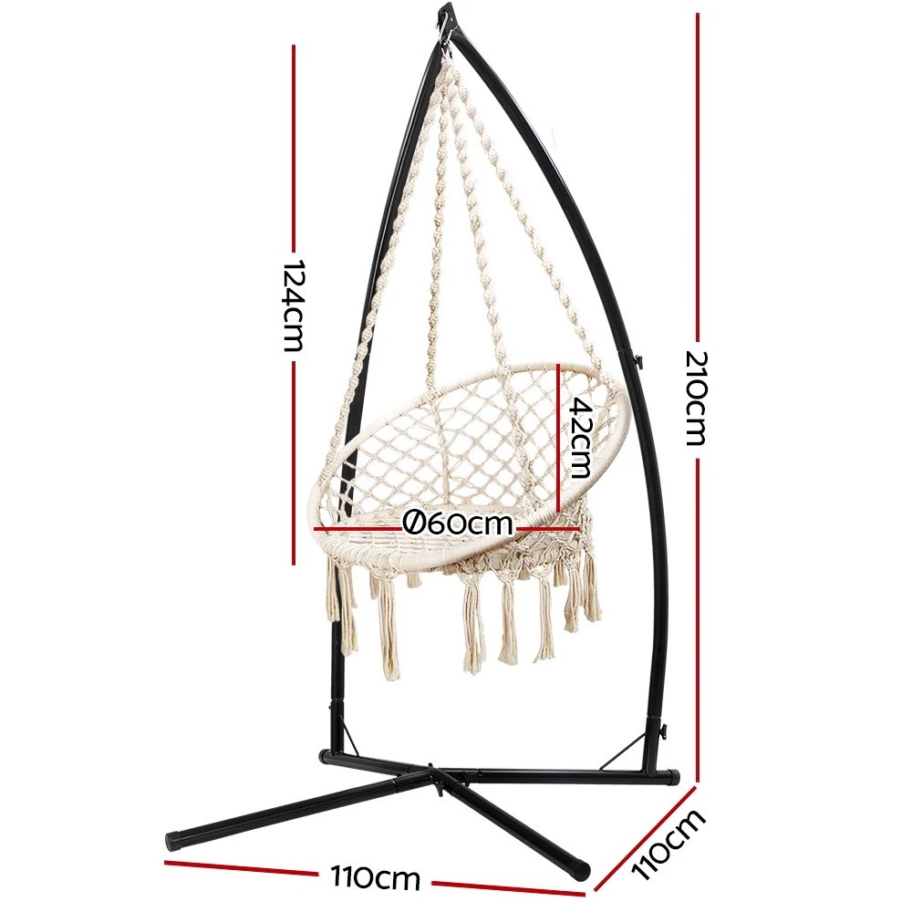 2 Gardeon Hammock Chair with Steel Stand Macrame Outdoor Swinging Cream - Multi, 2 of 6