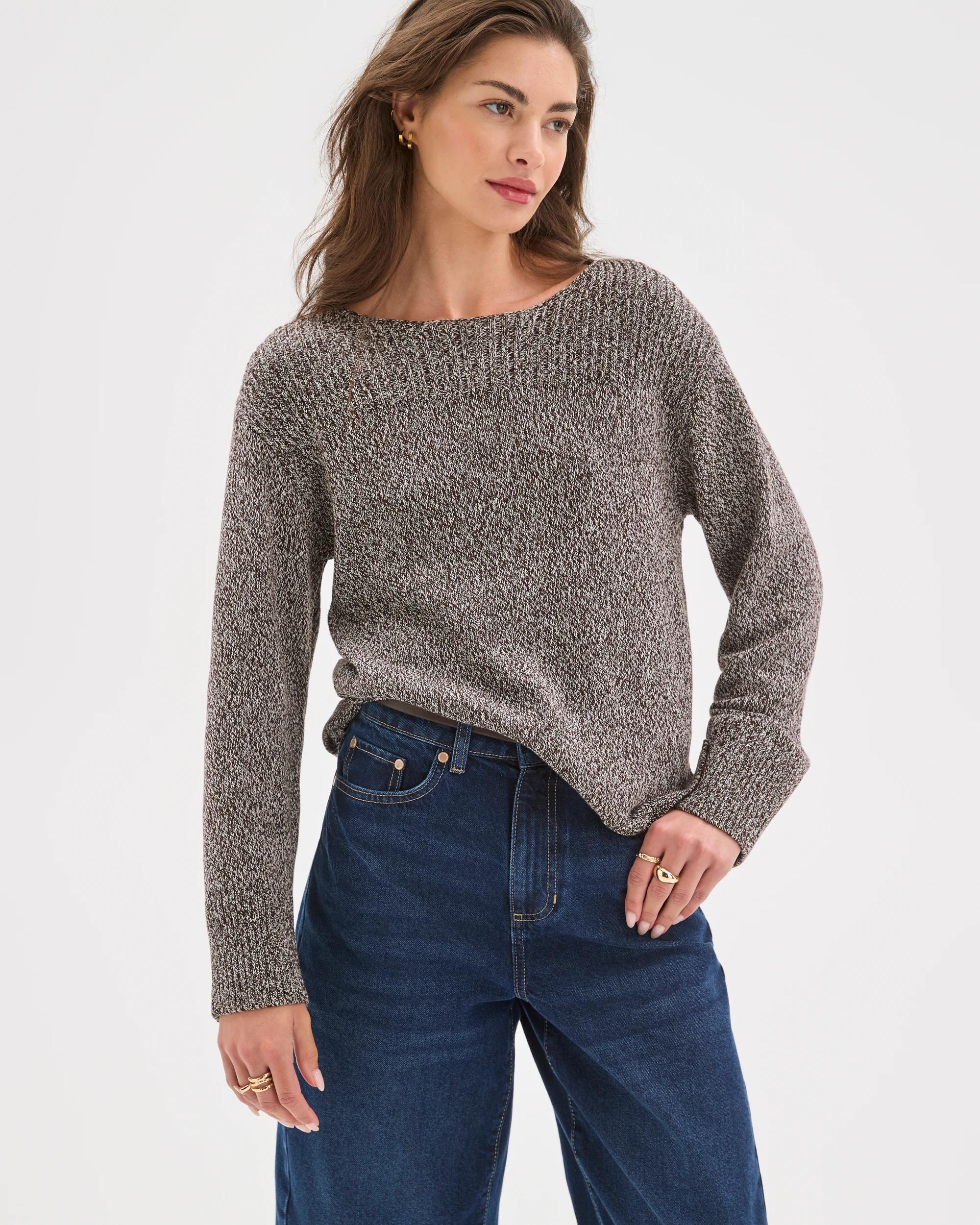 4 Target Petites Petites Australian Cotton Blend Rib Trim Ottoman Boat Neck Jumper CHOCOLATE PLUM TWIST, 4 of 7