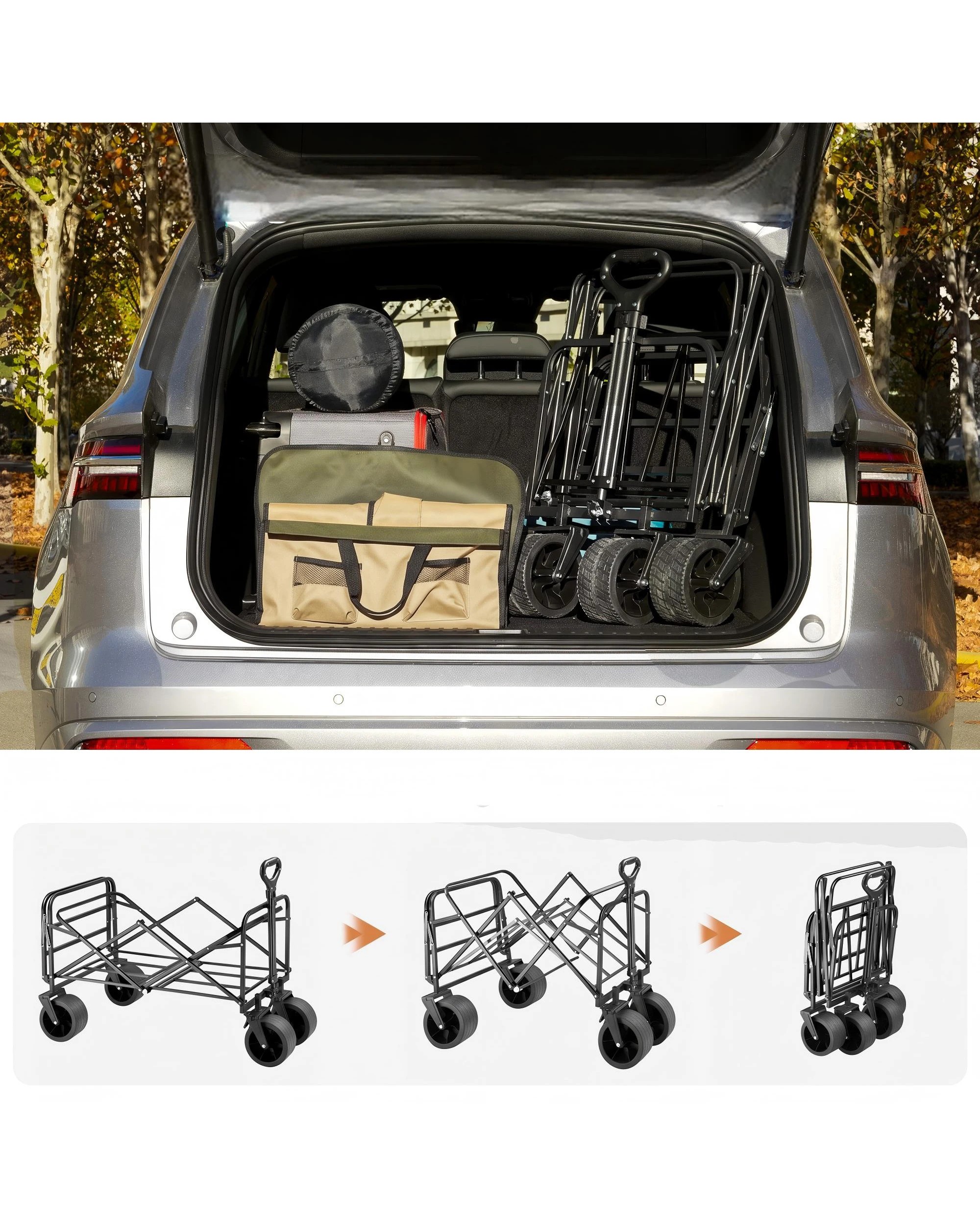 5 Advwin Folding Wagon Cart, Beach Trolley Cart w/Folding Table Board - Beige, 5 of 6