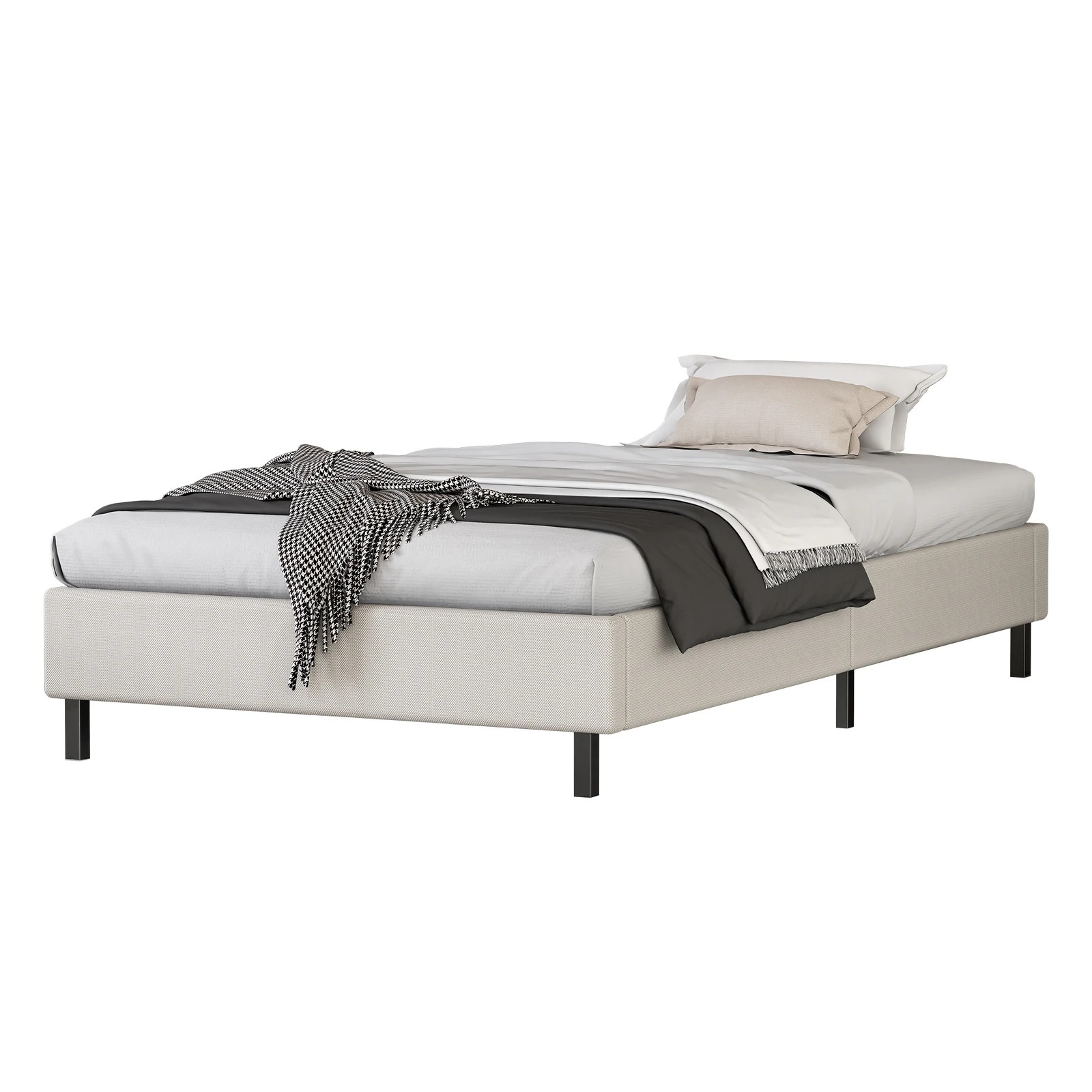 1 Alfordson Bed Frame Single Size Mattress Base Foundation Beige Fabric Basel - Beige, 1 of 10