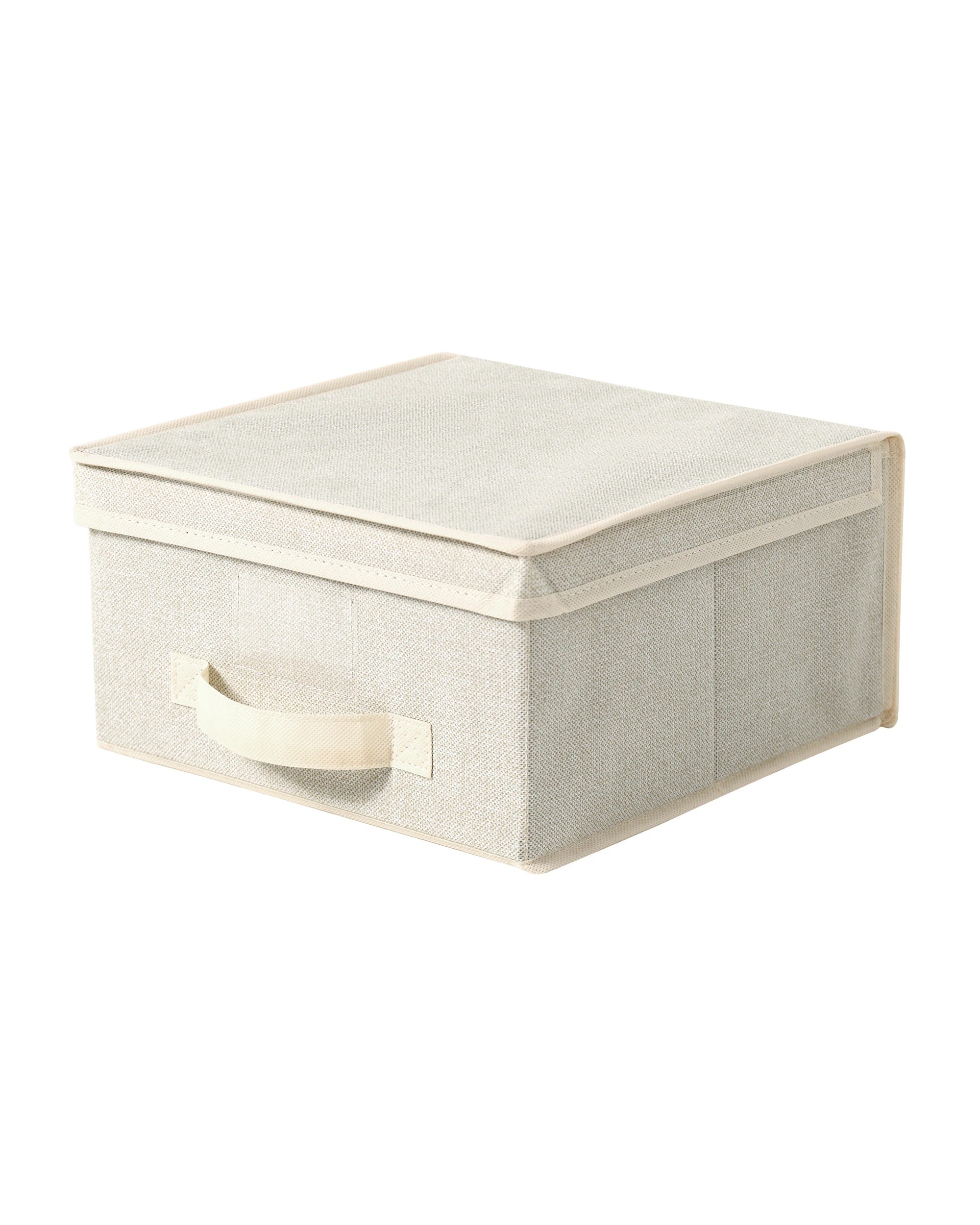 3 Takara Kasa Faux Linen Collapsible Storage Box with Lid 5 Pack 30x30x16cm - Natural, 3 of 10