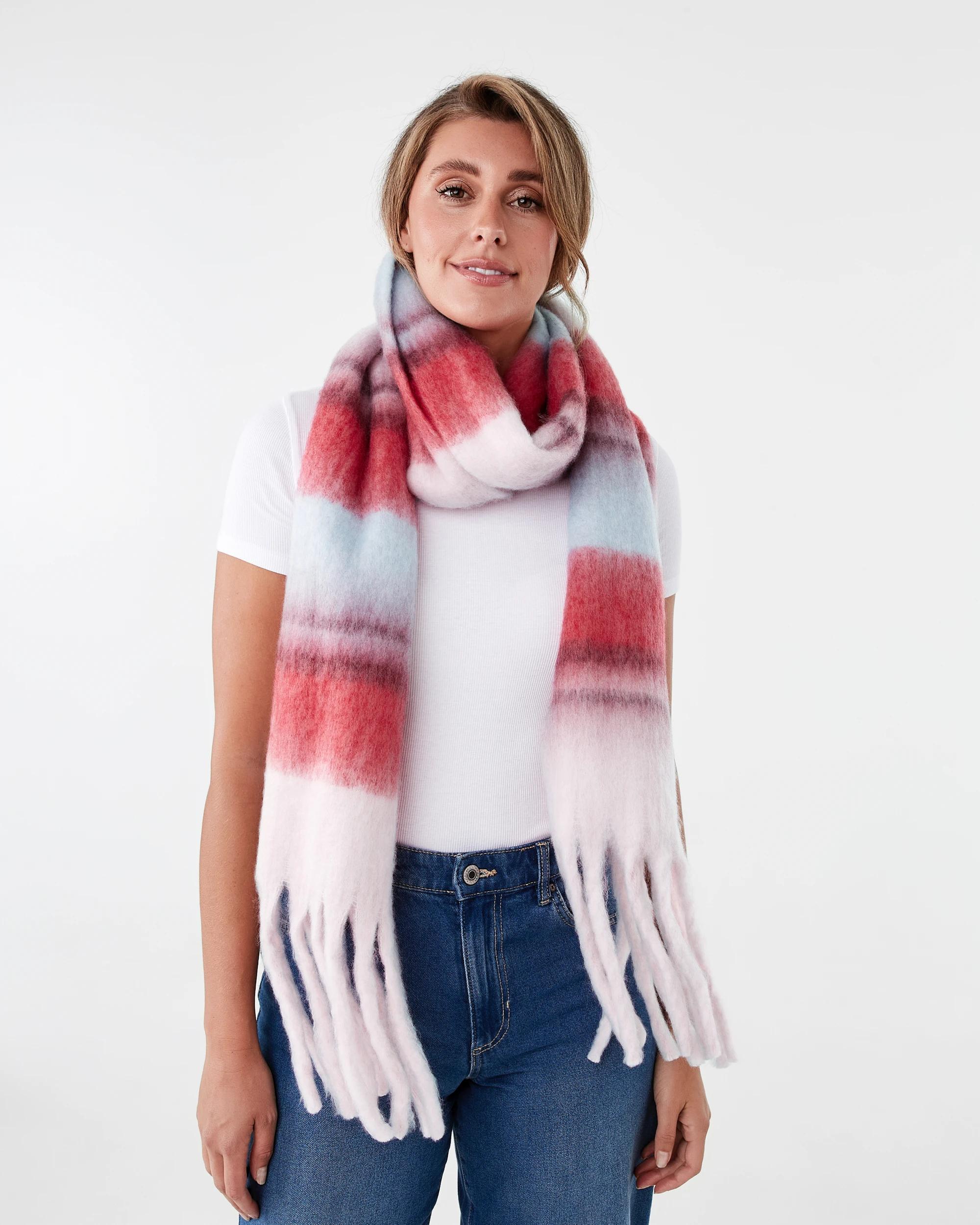 3 Printed Fluffy Scarf Red Strp, 3 of 3
