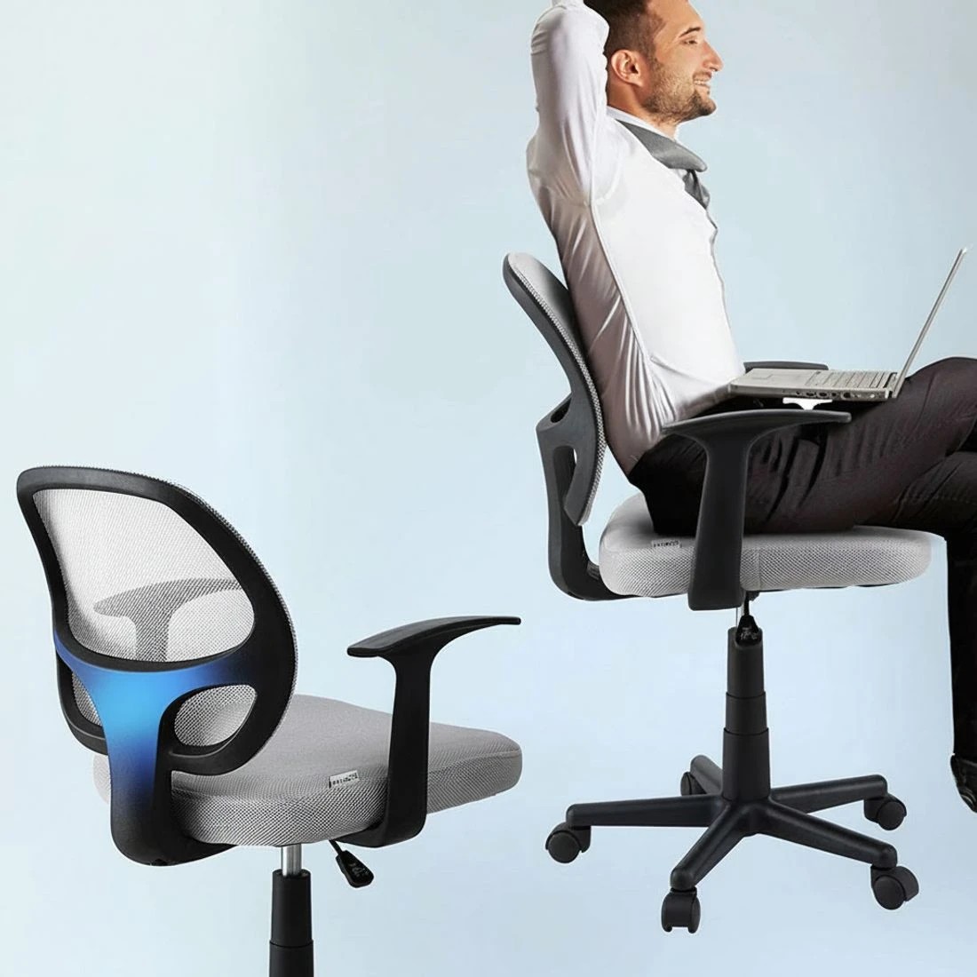 5 Artiss 2x Mesh Office Chair Computer Gaming Desk Chairs Work Study Mid Back - Grey, 5 of 6