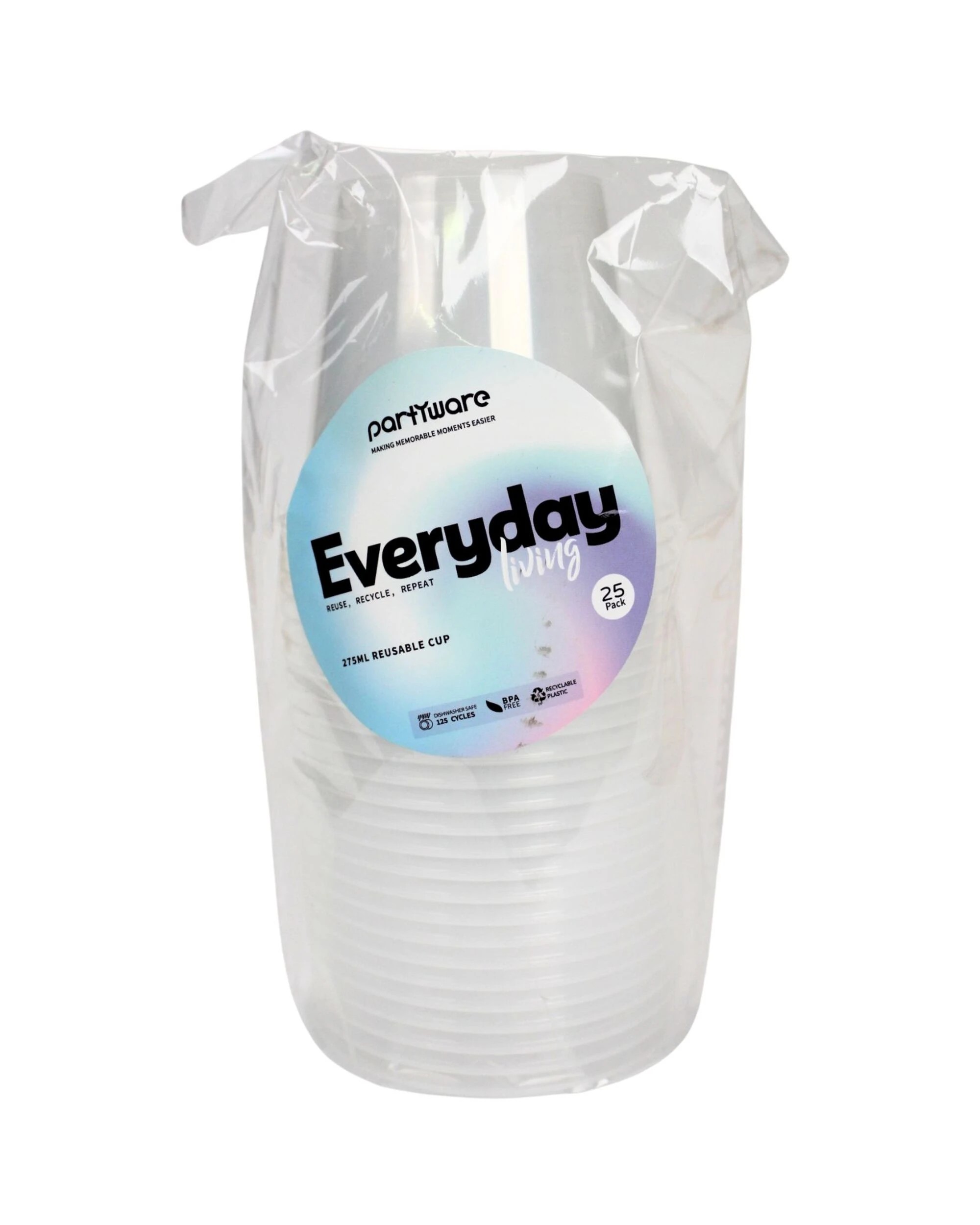 3 Partyware Everyday Home Frosted Reusable Cups 275ml Pack of 25 - Clear, 3 of 4