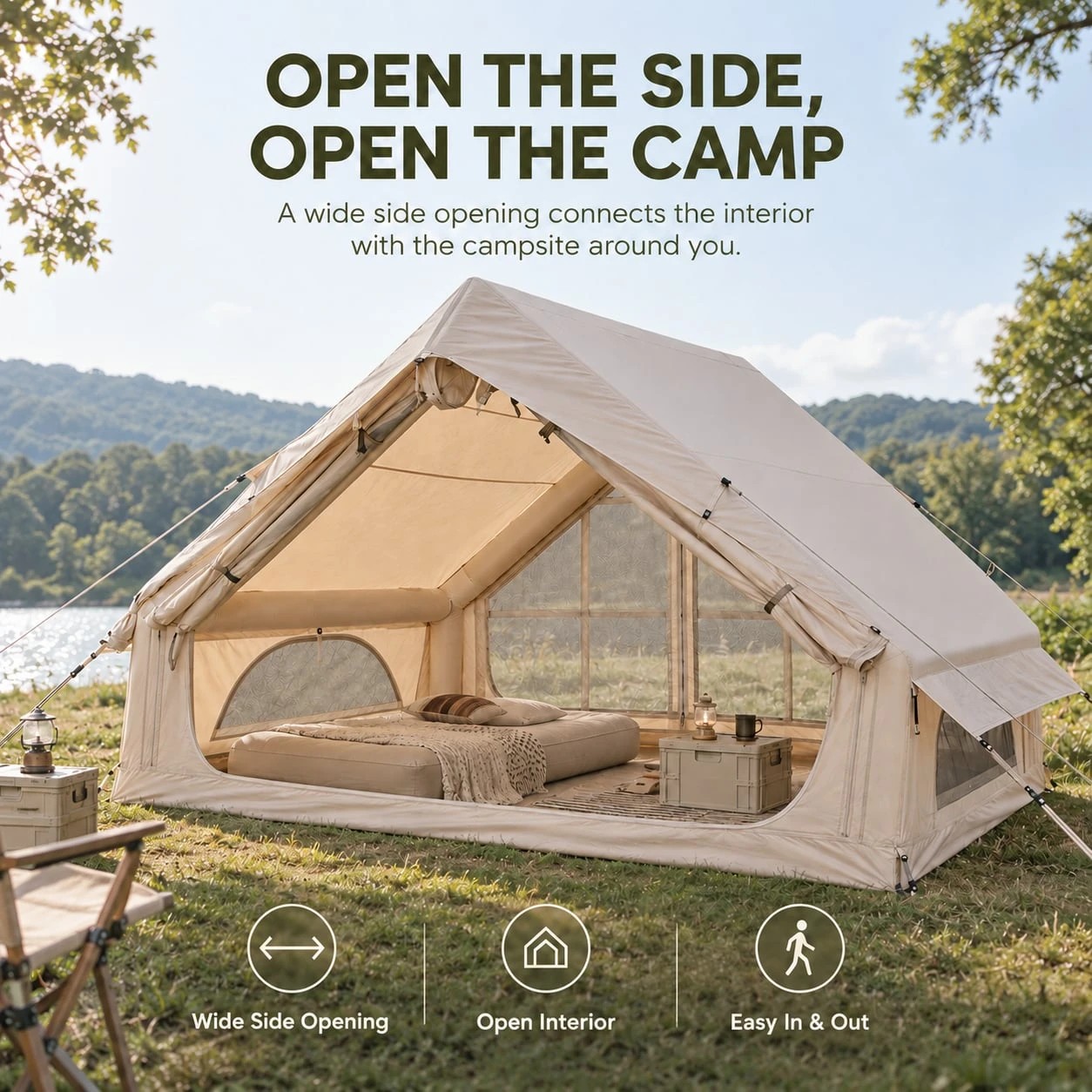 7 Weisshorn Inflatable A-Frame Camping Tent Large Outdoor Glamping - Beige, 7 of 10