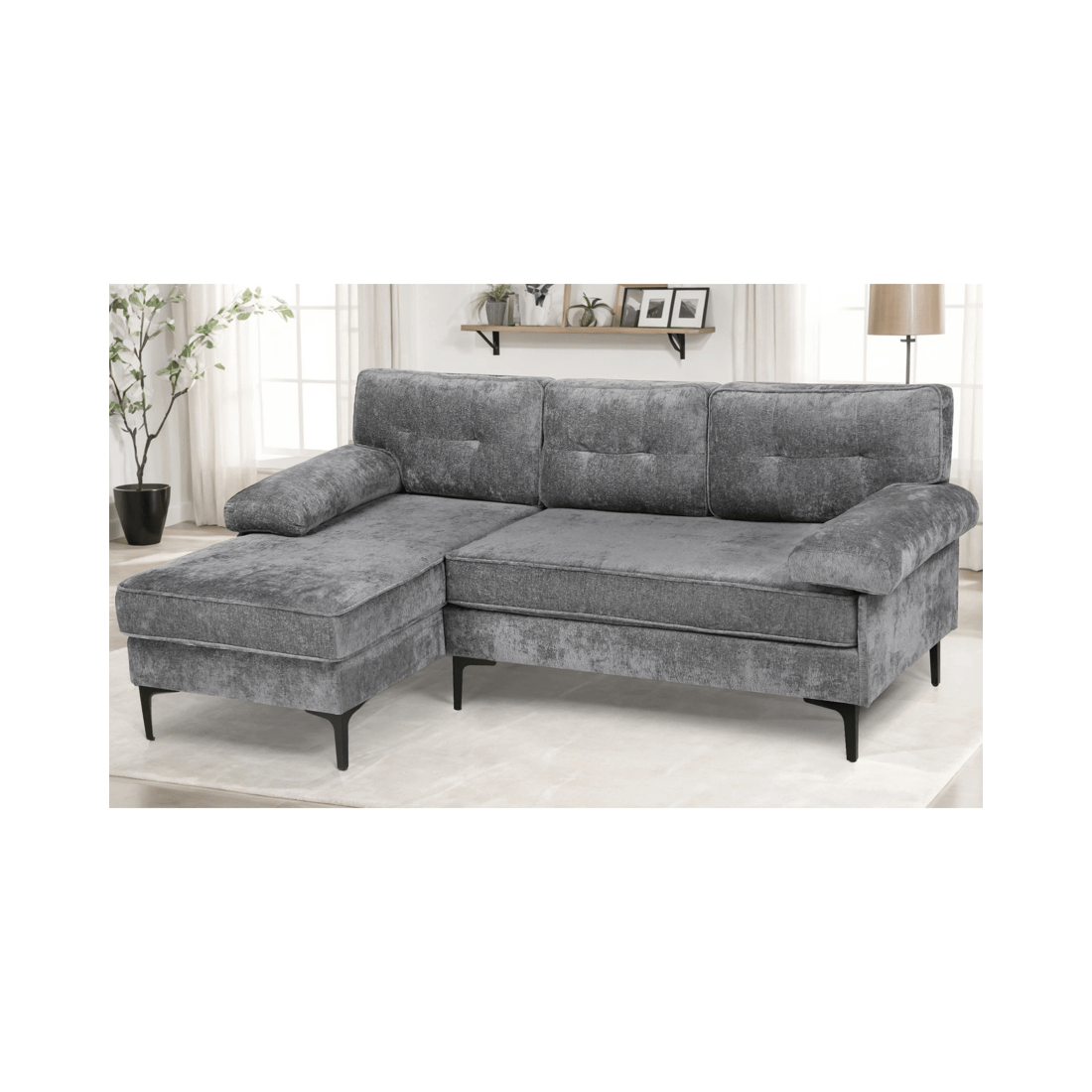 9 Advwin 3 Seater Sofa L-shape Chenille Lounge Couch W/ Reversible Chaise Grey, 9 of 9