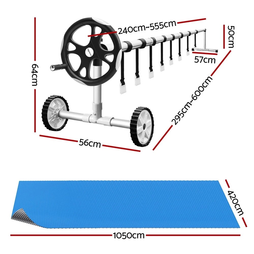 2 Aqua Buddy Pool Cover 600 Micron Solar Heat Blanket LDPE 10.5x4.2m w/ 5.55m Roller - Multi, 2 of 6