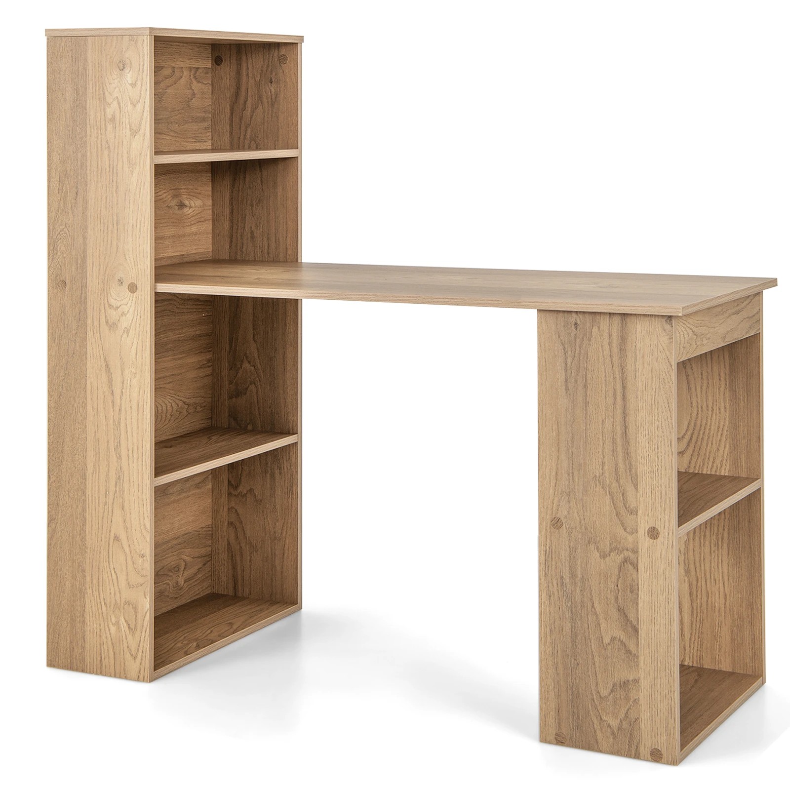 1 Costway 3-in-1 Computer Desk with Bookshelf Reversible Writing Work Table - Natural, 1 of 6