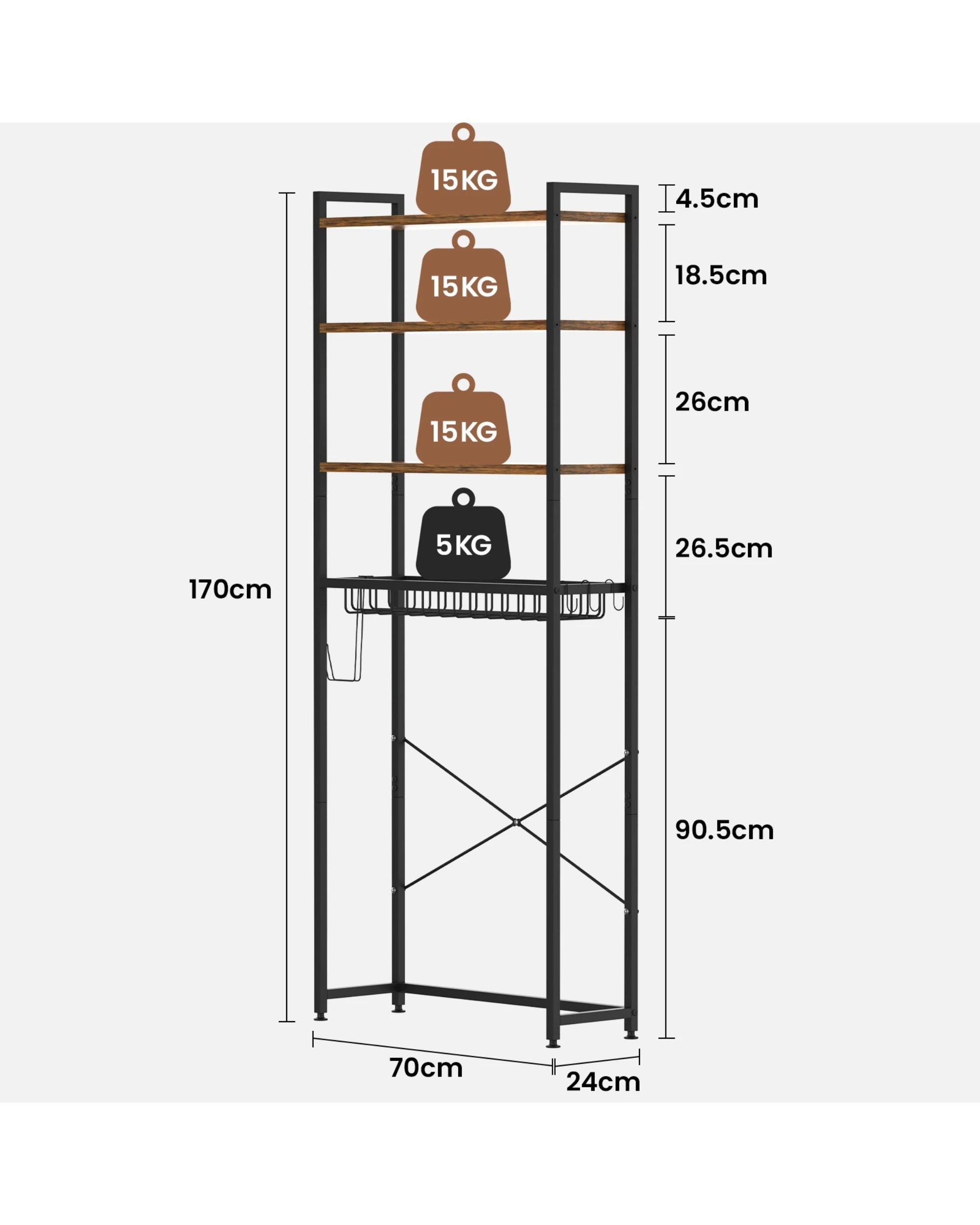 6 Advwin 4-Tier Over Toilet Storage Rack Over Washer Bathroom Organizer Shelf Walnut, 6 of 10