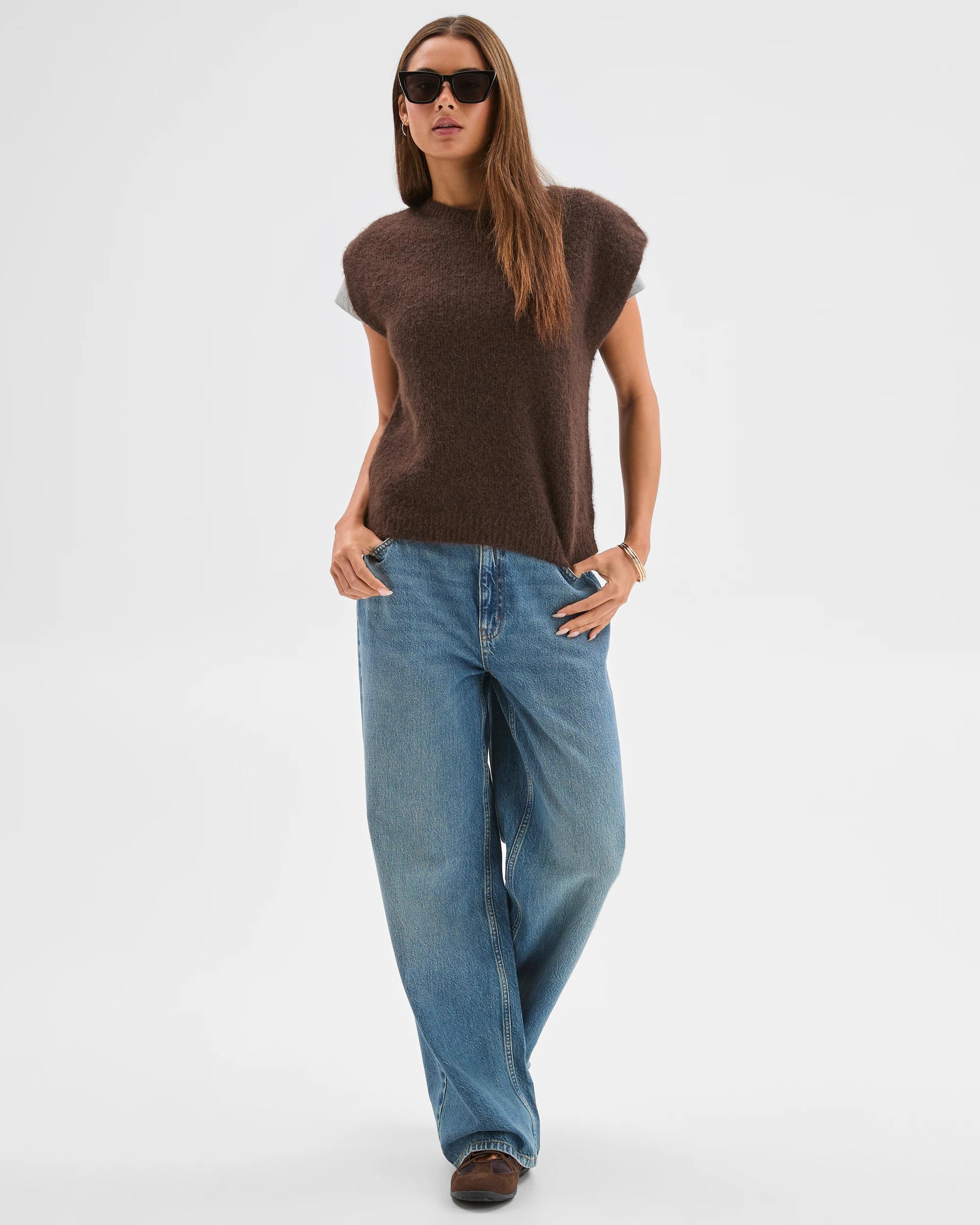 2 Lily Loves Exaggerated Shoulder Knit Vest TRUFFLE, 2 of 8