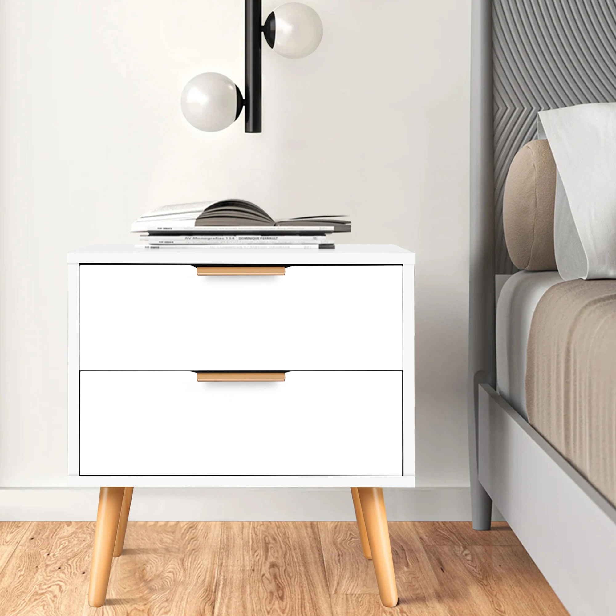 8 Alfordson Bedside Table Nightstand Side Storage Cabinet Scandinavian - White, 8 of 10