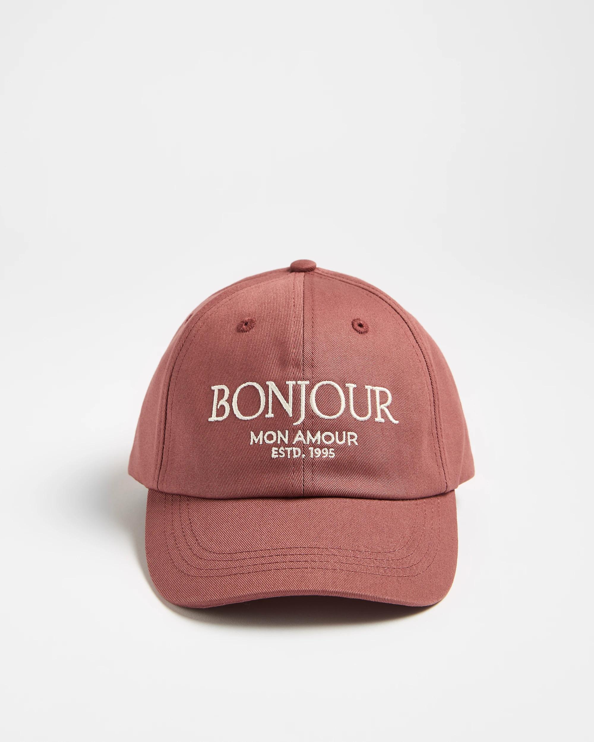 1 Target Womens Embroidered Cap CHOCOLATE BONJOUR, 1 of 3