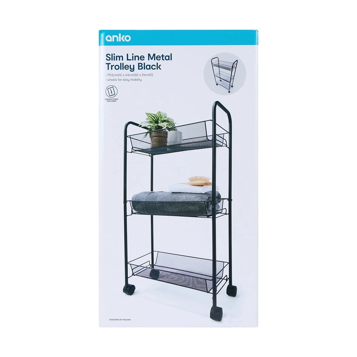 8 Slim Line Metal Trolley Black, 8 of 8