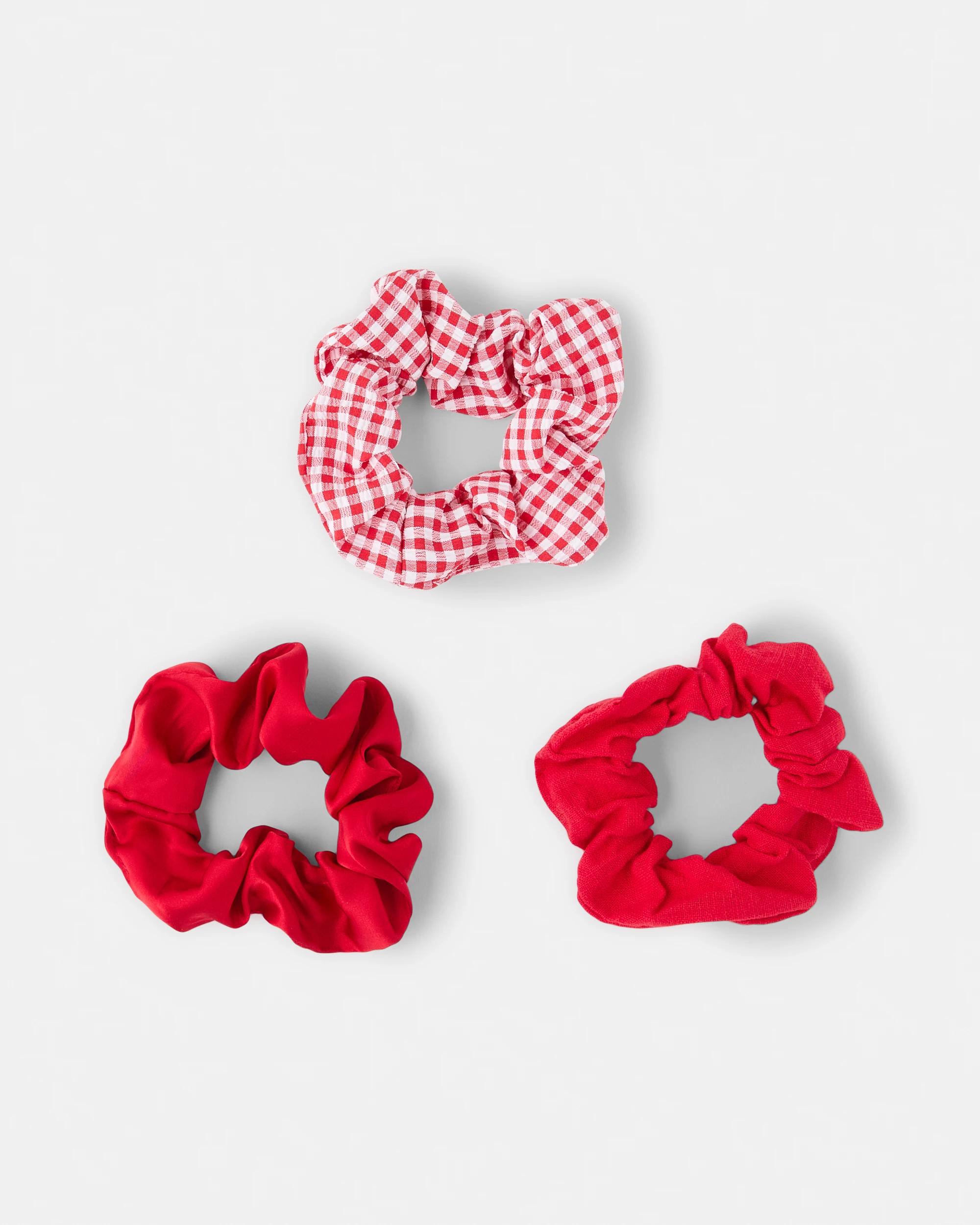 2 3 Pack Gingham Hair Scrunchies Red, 2 of 4