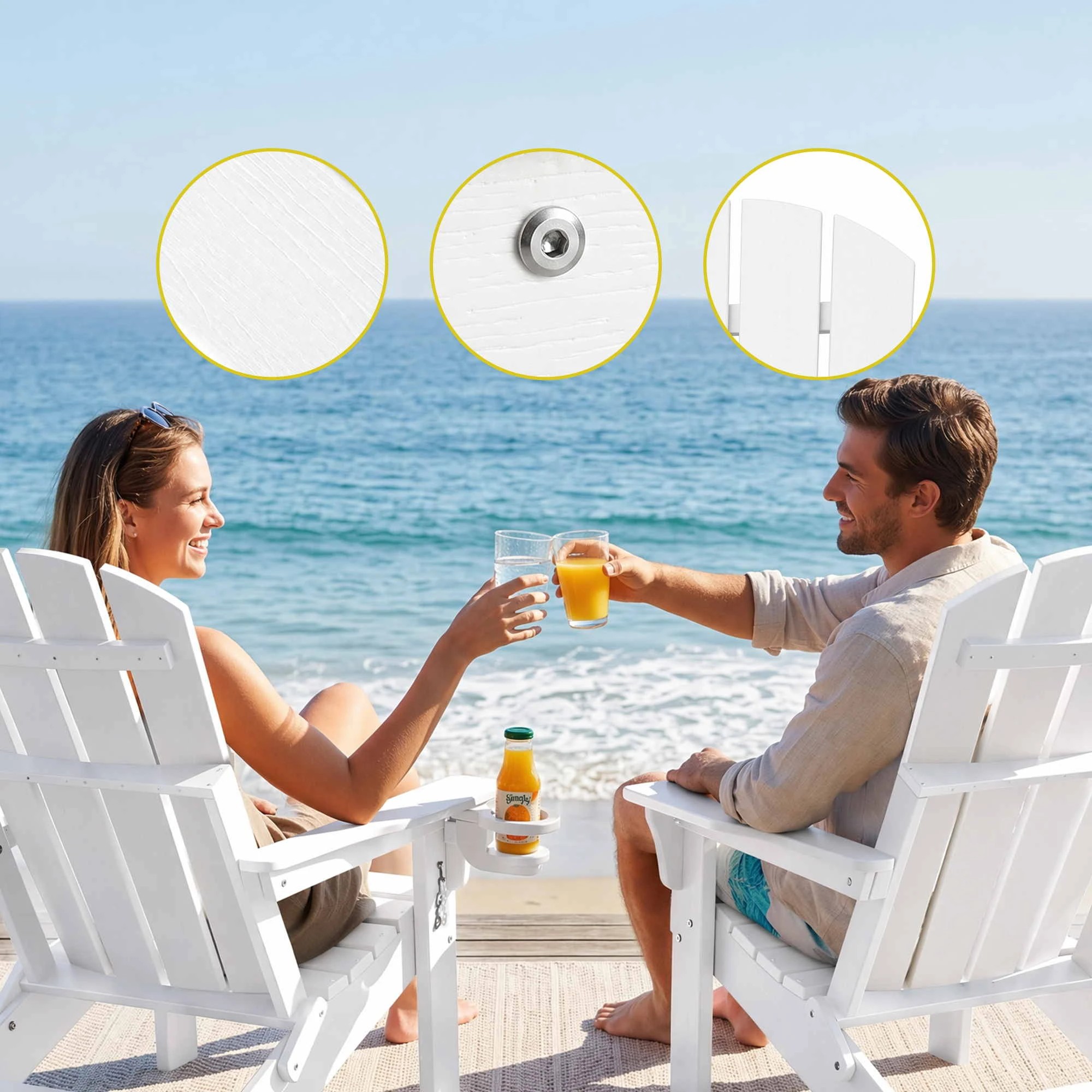 8 Gardeon Folding Sun Lounger Adirondack Chair Outdoor Lounge Setting HDPE Recliner Footrest - White, 8 of 9