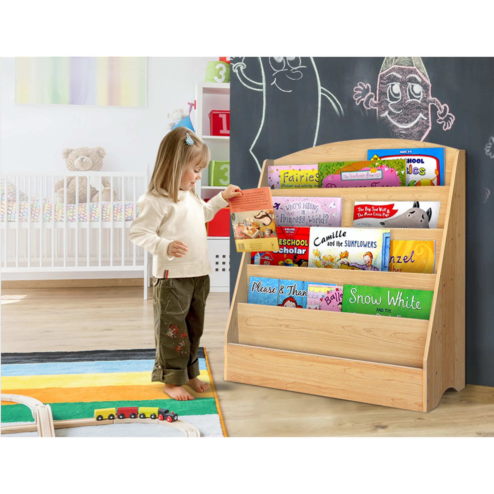 2 Keezi 5 Tiers Kids Bookshelf Magazine Shelf Organiser Bookcase Display Rack Toy Storage Reading Nook Playroom - Brown, 2 of 8