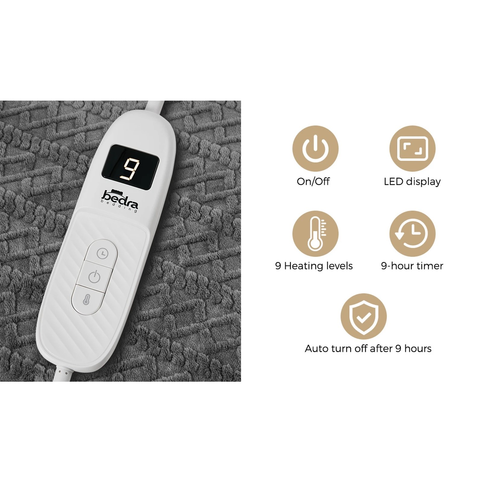 4 Bedra Bedding Electric Throw Rug Dual Side Heated Blanket Flannel&Sherpa Square Pattern - Single Bed - Grey, 4 of 8