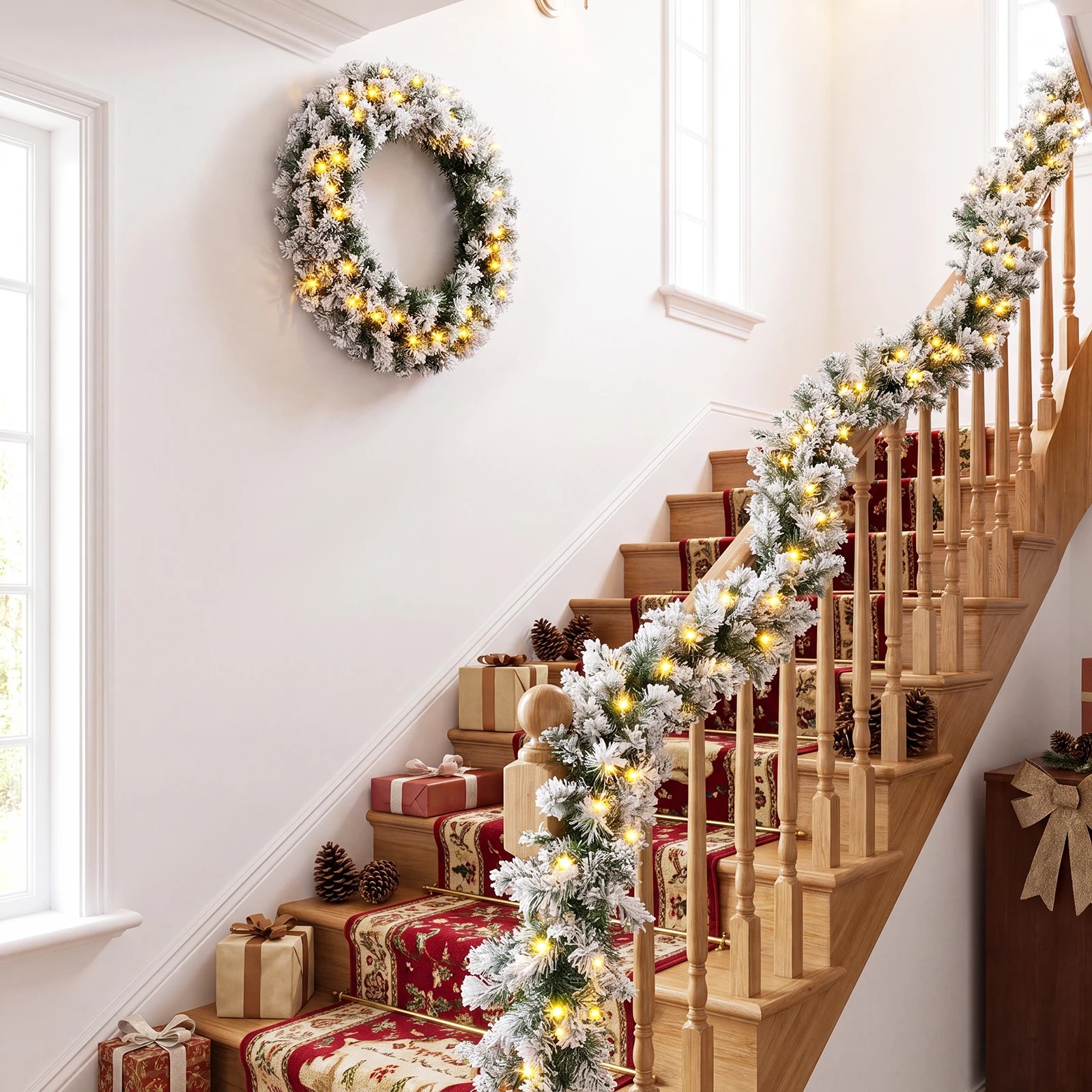6 Costway 2.7M Flocked Christmas Rattan & 61cm Christmas Wreath Set Xmas Wreath Decoration, 6 of 6