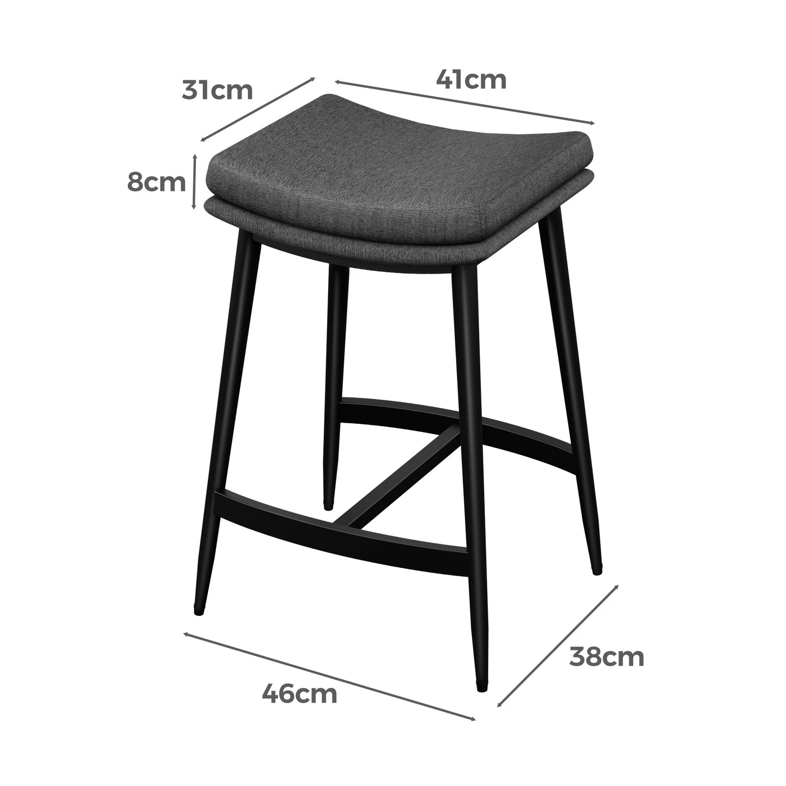 3 Alfordson 2x Bar Stools Saddle Seat Fabric - Dark Grey, 3 of 9
