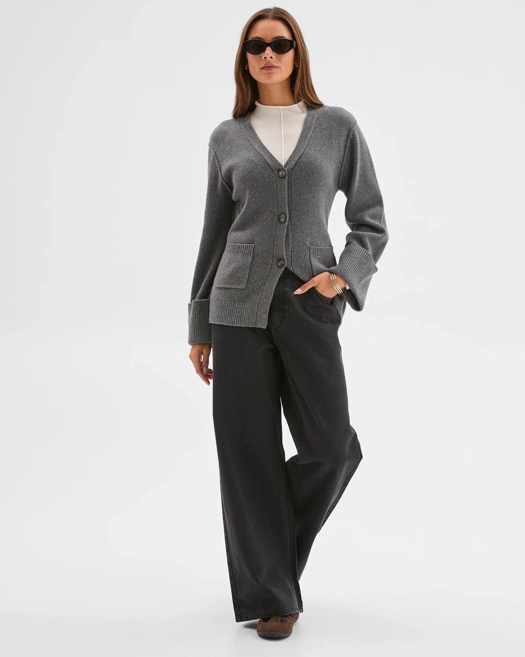 3 Lily Loves Australian Cotton Blend Longline Cardigan CHARCOAL, 3 of 7