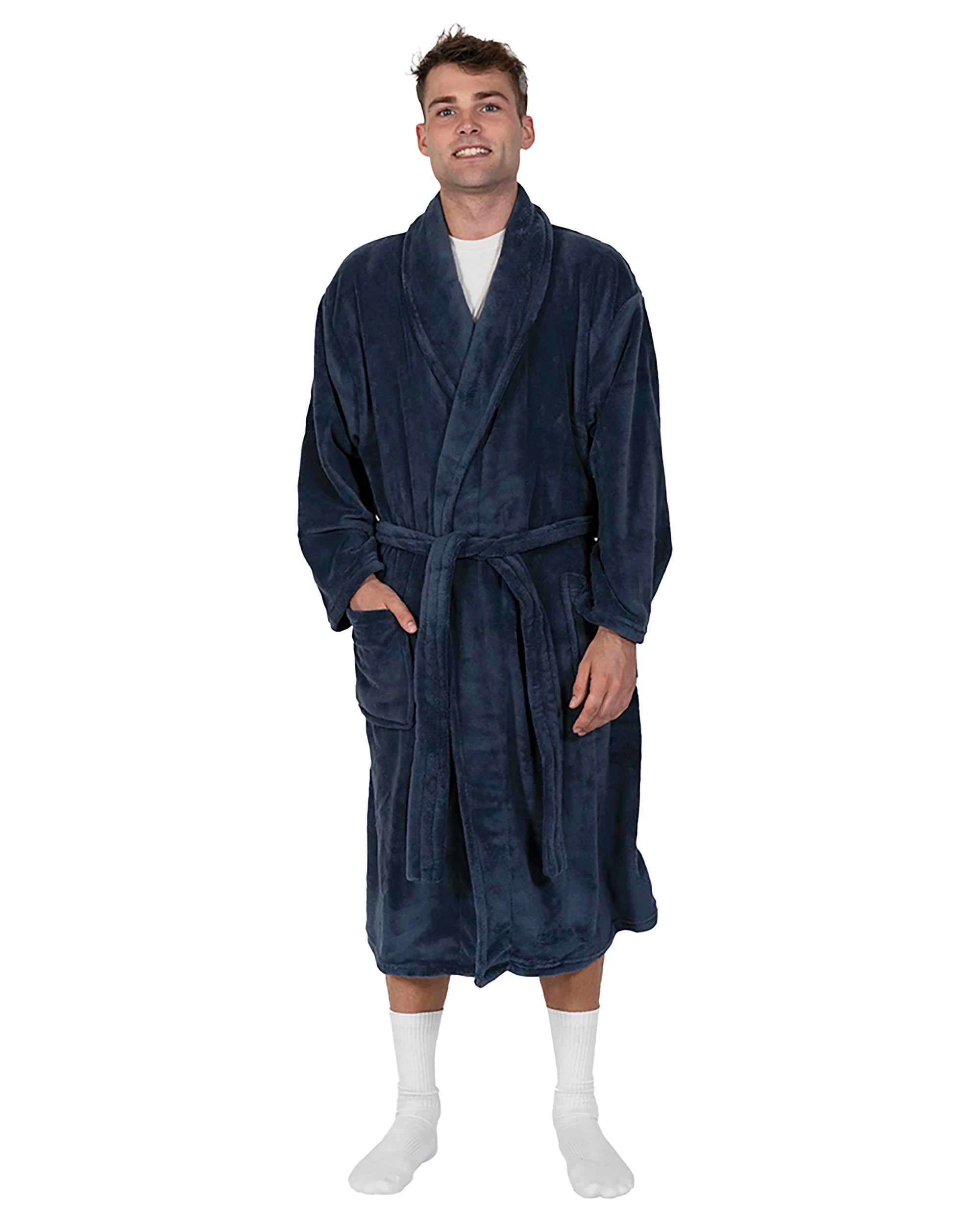 3 Bambury Soft Microplush Coral Fleece Bathrobe Dressing Gown Size Small/Medium Denim - Blue, 3 of 7