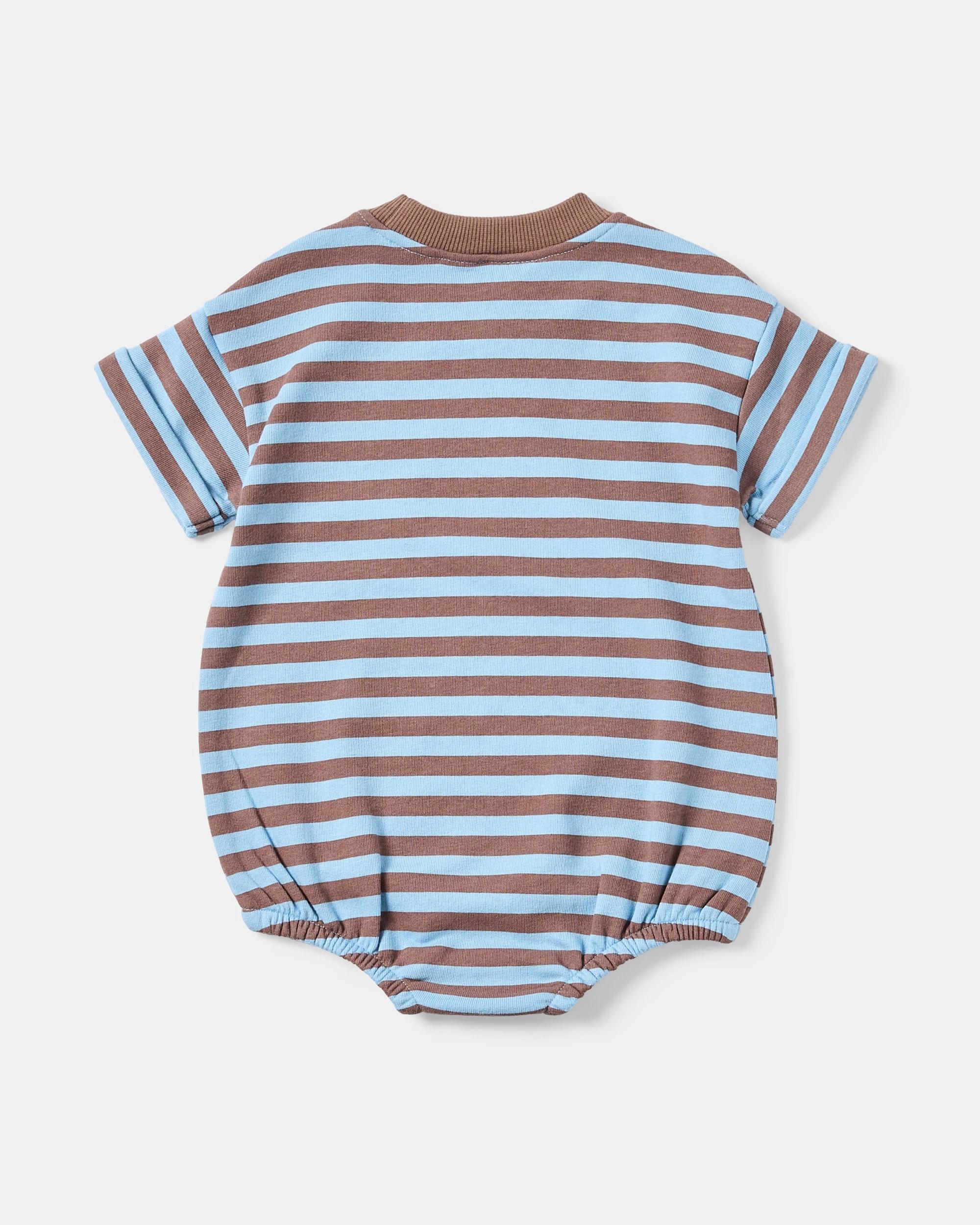 2 Short Sleeve Terry Bodysuit Blu Strpe, 2 of 3
