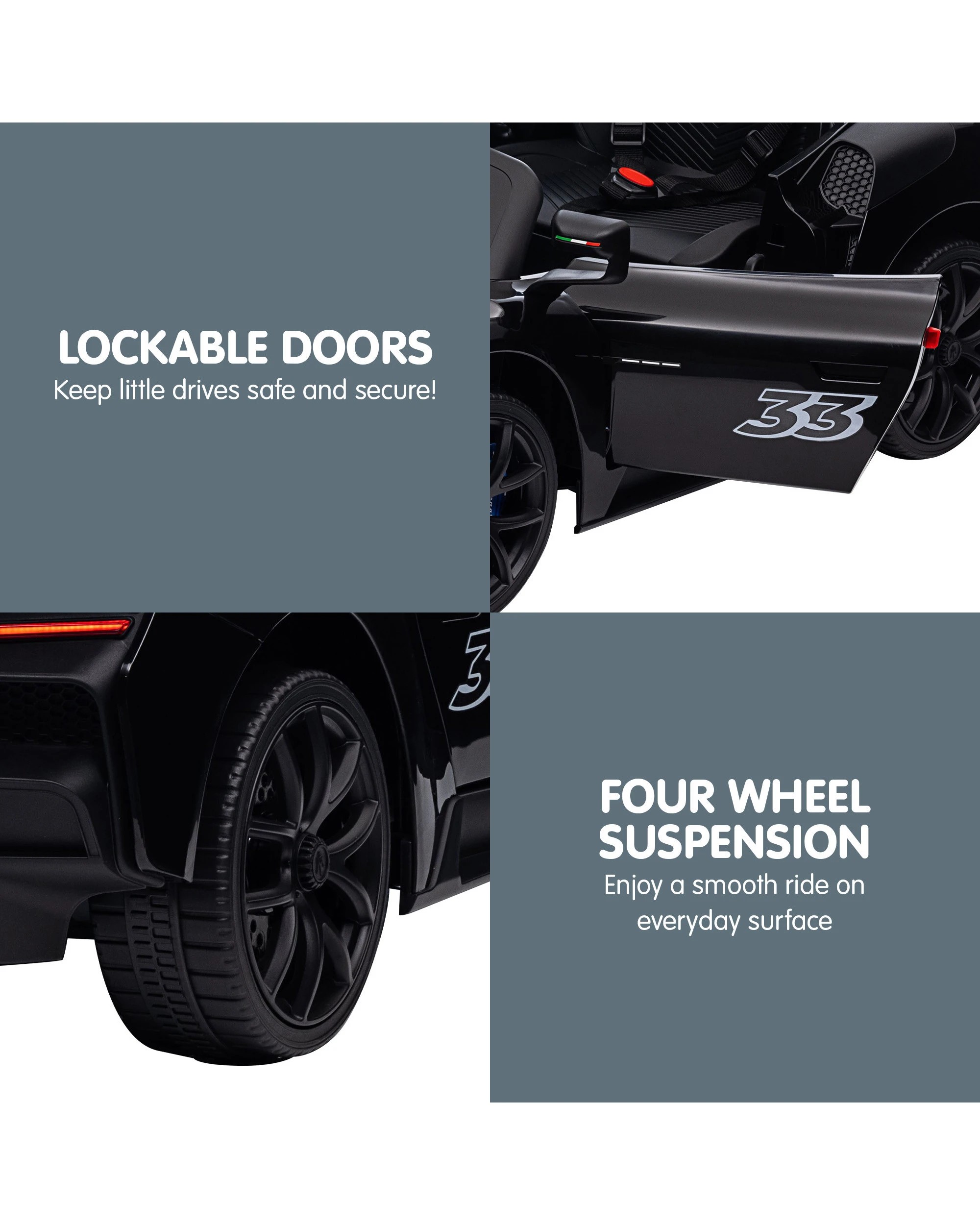 6 Kahuna Maserati MC20 GT2 Licensed Electric Kids Ride On Race Car Black, 6 of 10