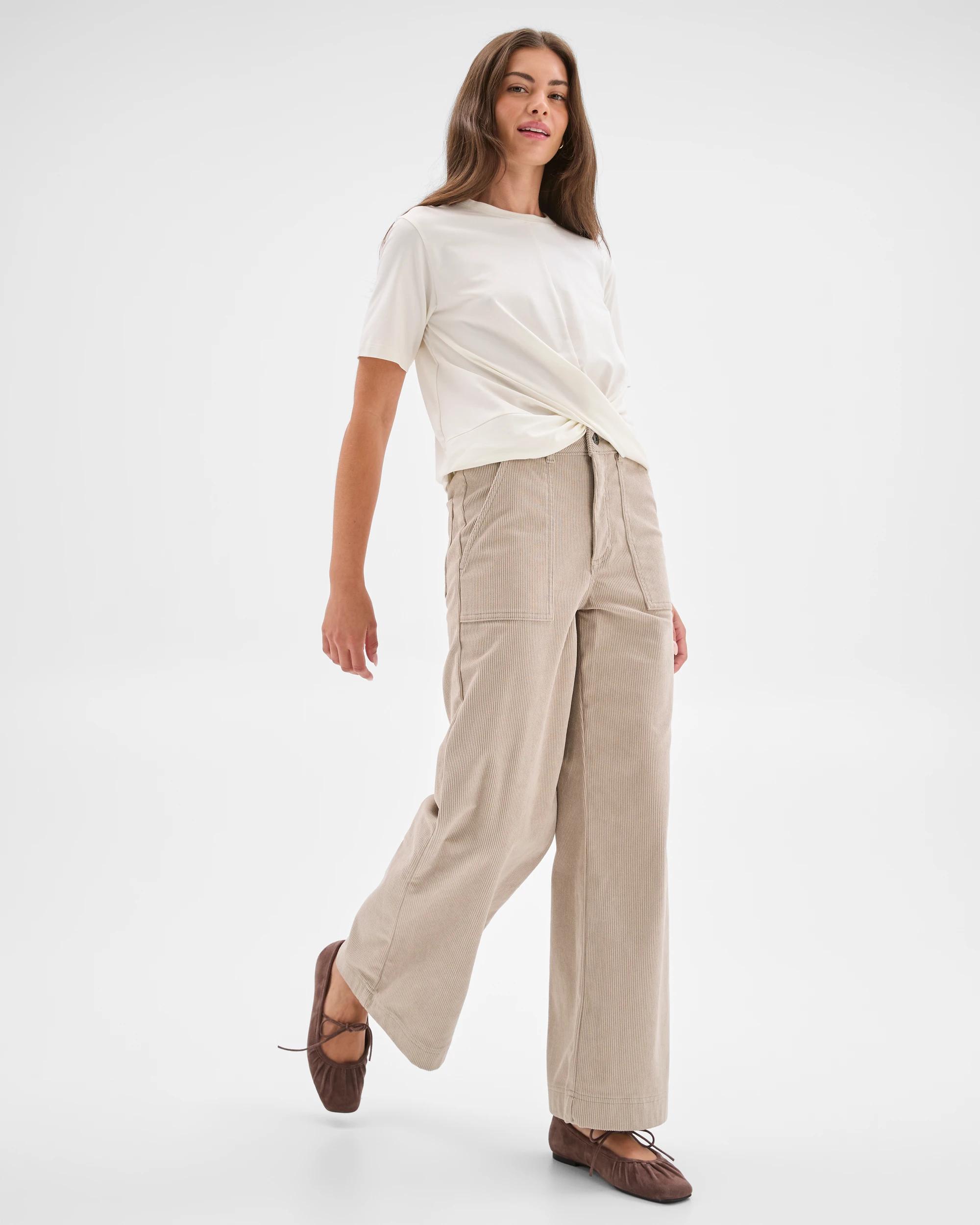 1 Target Petites Petites Corduroy Wide Leg Pants PARCHMENT, 1 of 6