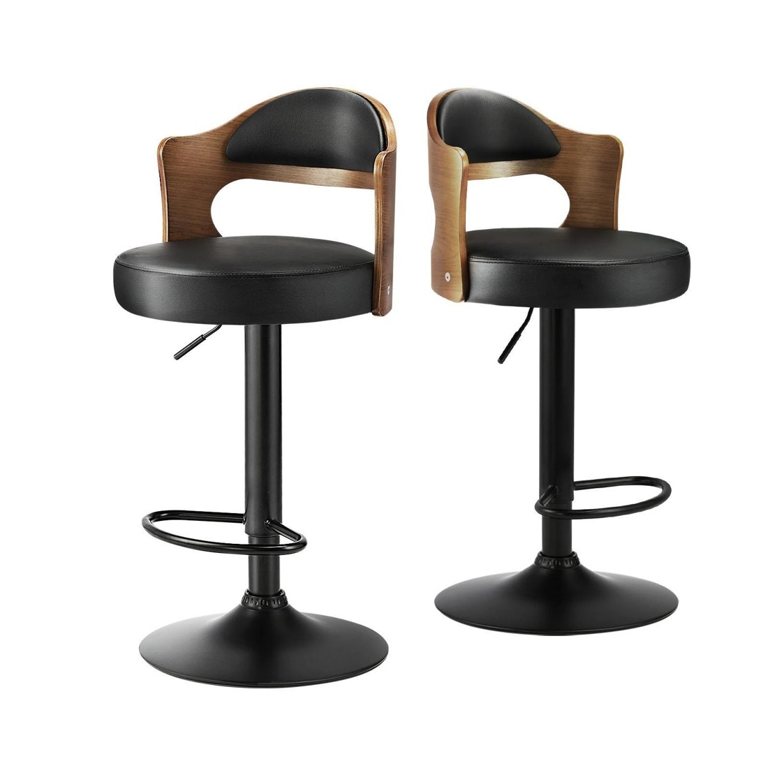 1 Oikiture Bar Stools Kitchen Swivel Barstool Chair Gas Lift Metal Leather X2
 - Black, 1 of 9