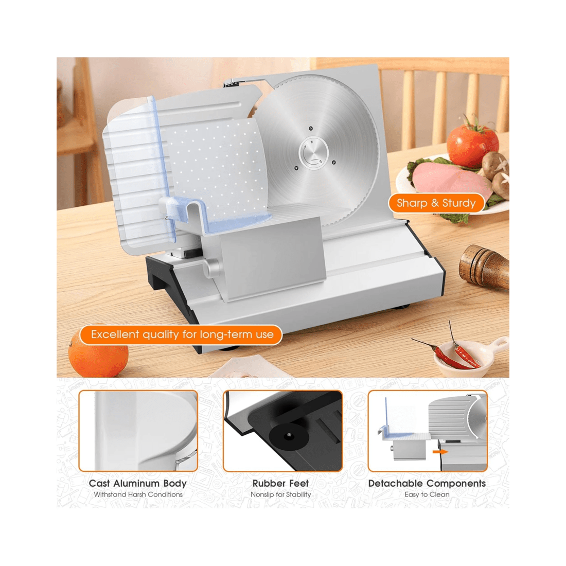 2 Advwin 250w Meat Slicer, Electric Food Slicer With 8.6" Removable Stainless Steel Blade, 2 of 7