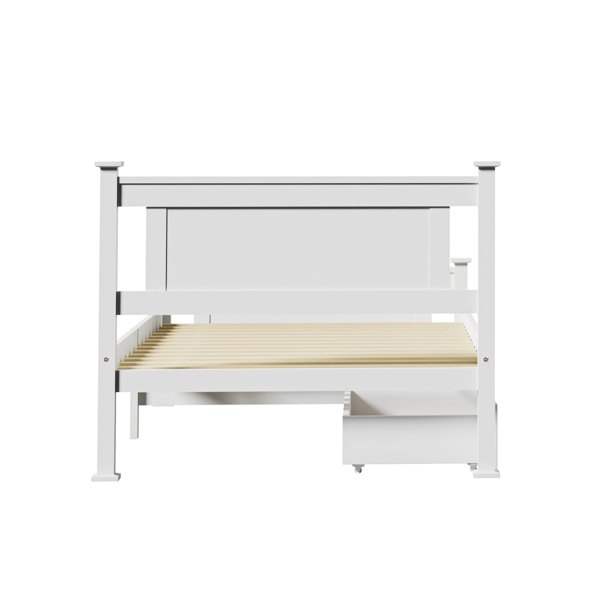 7 Oikiture Solid Pine Wood Bed Frame with 2 Trundle Drawers Single - White, 7 of 7