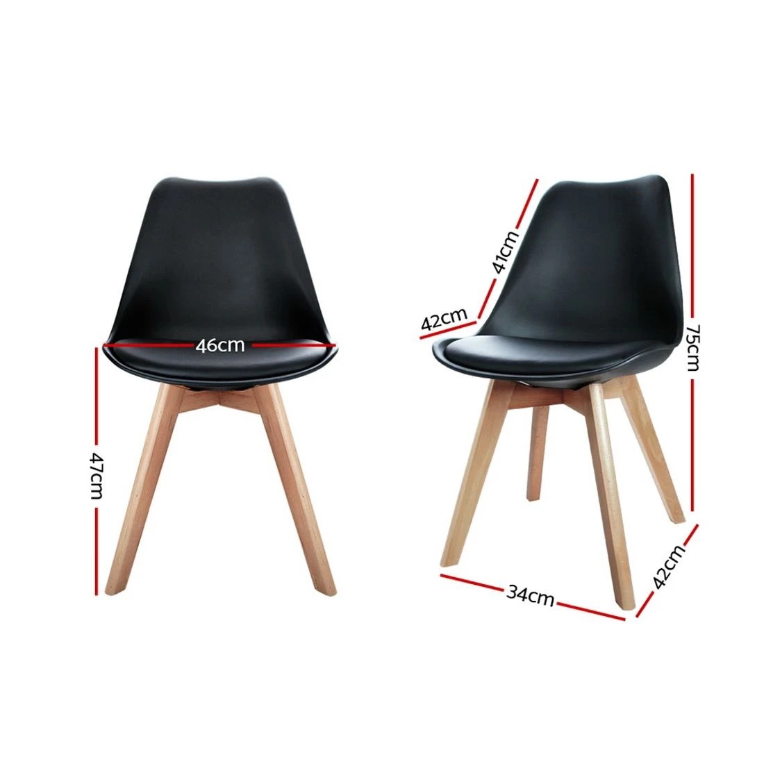 2 Artiss Dining Chairs Set of 4 Leather Plastic DSW Replica - Black, 2 of 7
