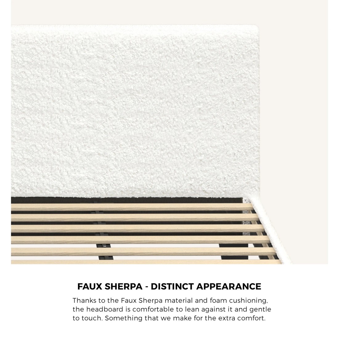 4 Oikiture Queen Bed Boucle Bed Frame
 - White, 4 of 10