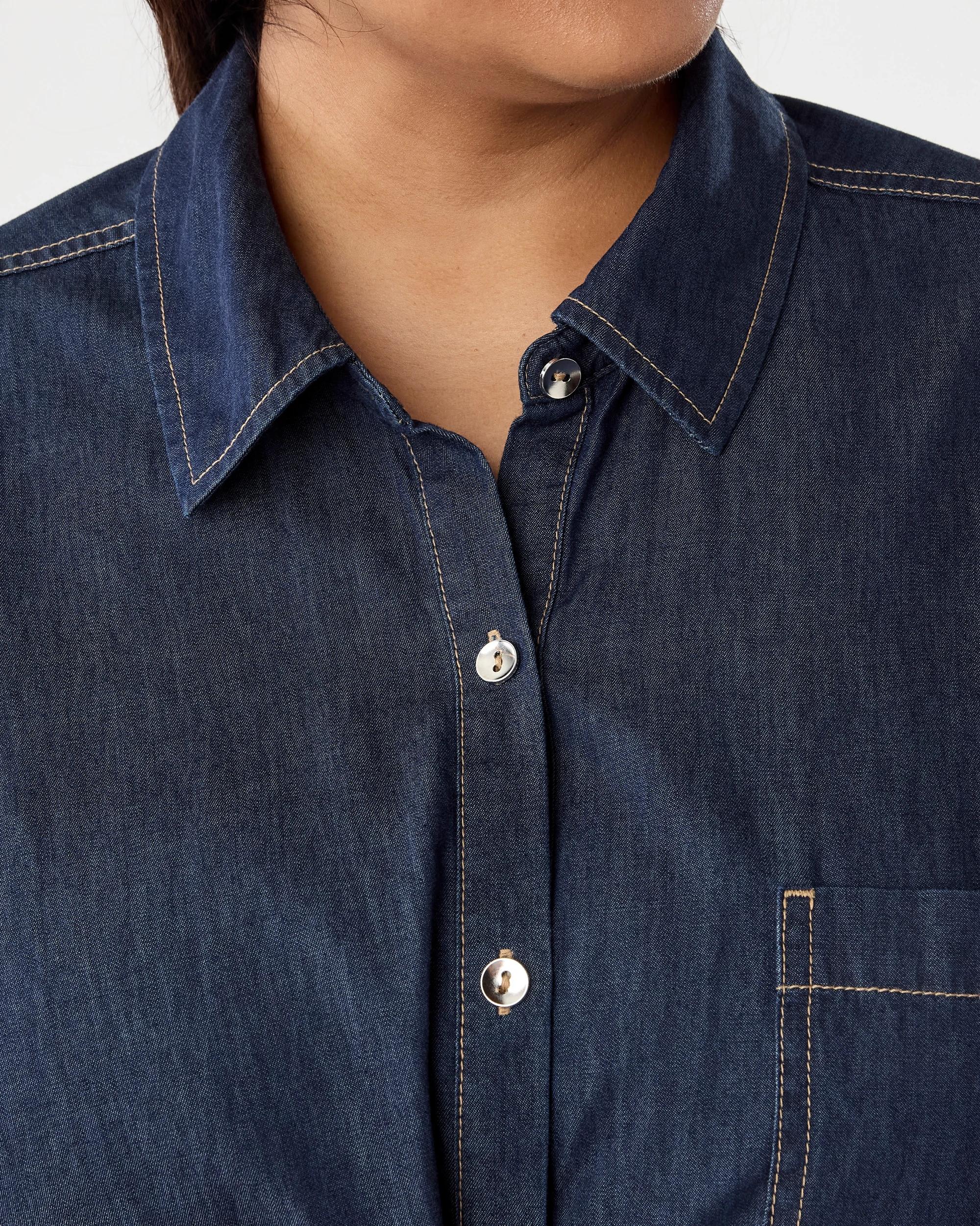 5 Curve Chambray Tie Waist Shirt Dark Denim, 5 of 7