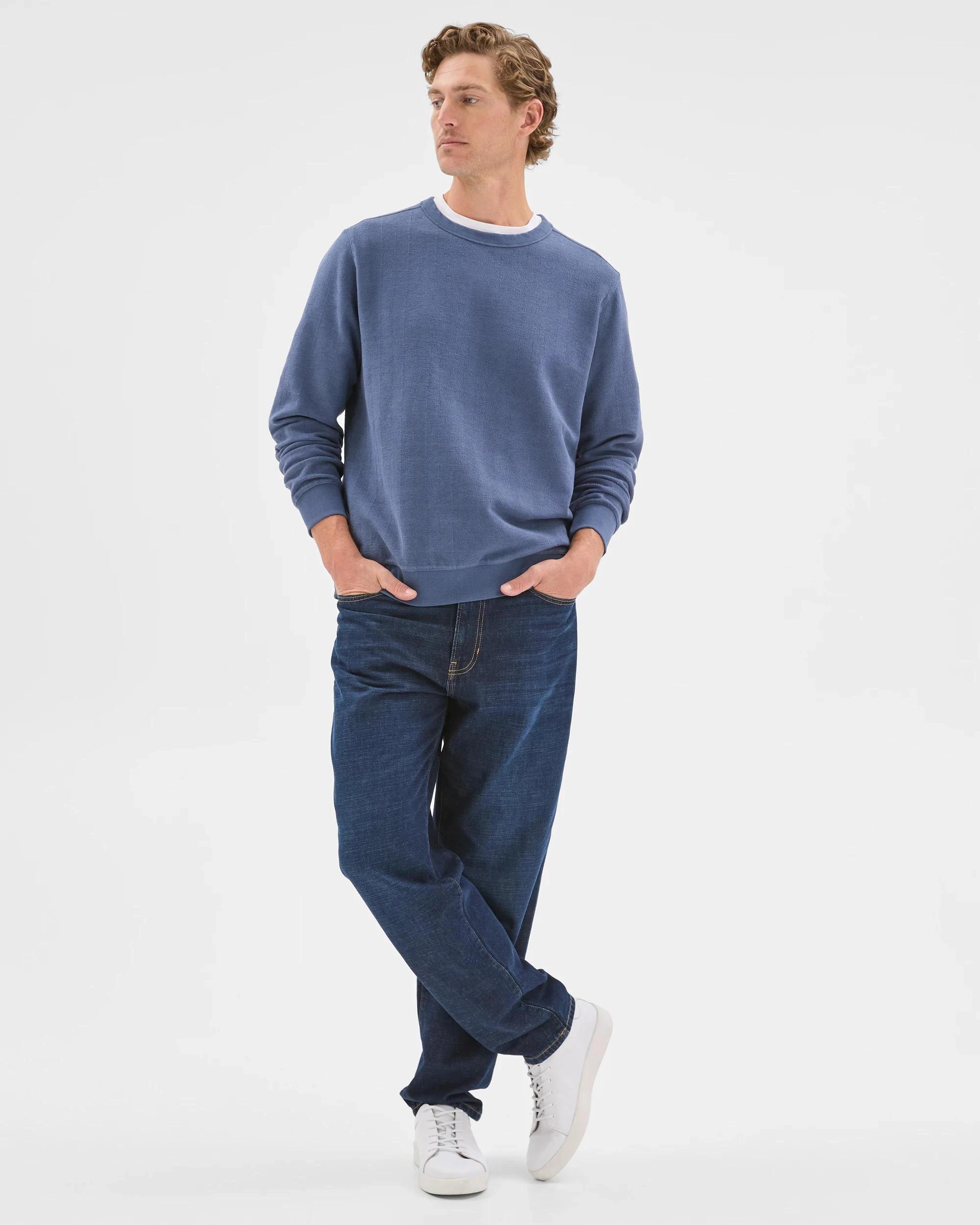 3 Target Man Australian Cotton Herringbone Long Sleeve Crew Neck Fleece Top BLUE STONE, 3 of 6