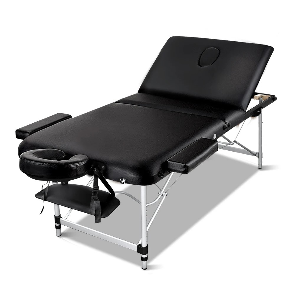 1 Zenses Massage Table 80cm Portable 3 Fold Aluminium Beauty Bed - Black, 1 of 8