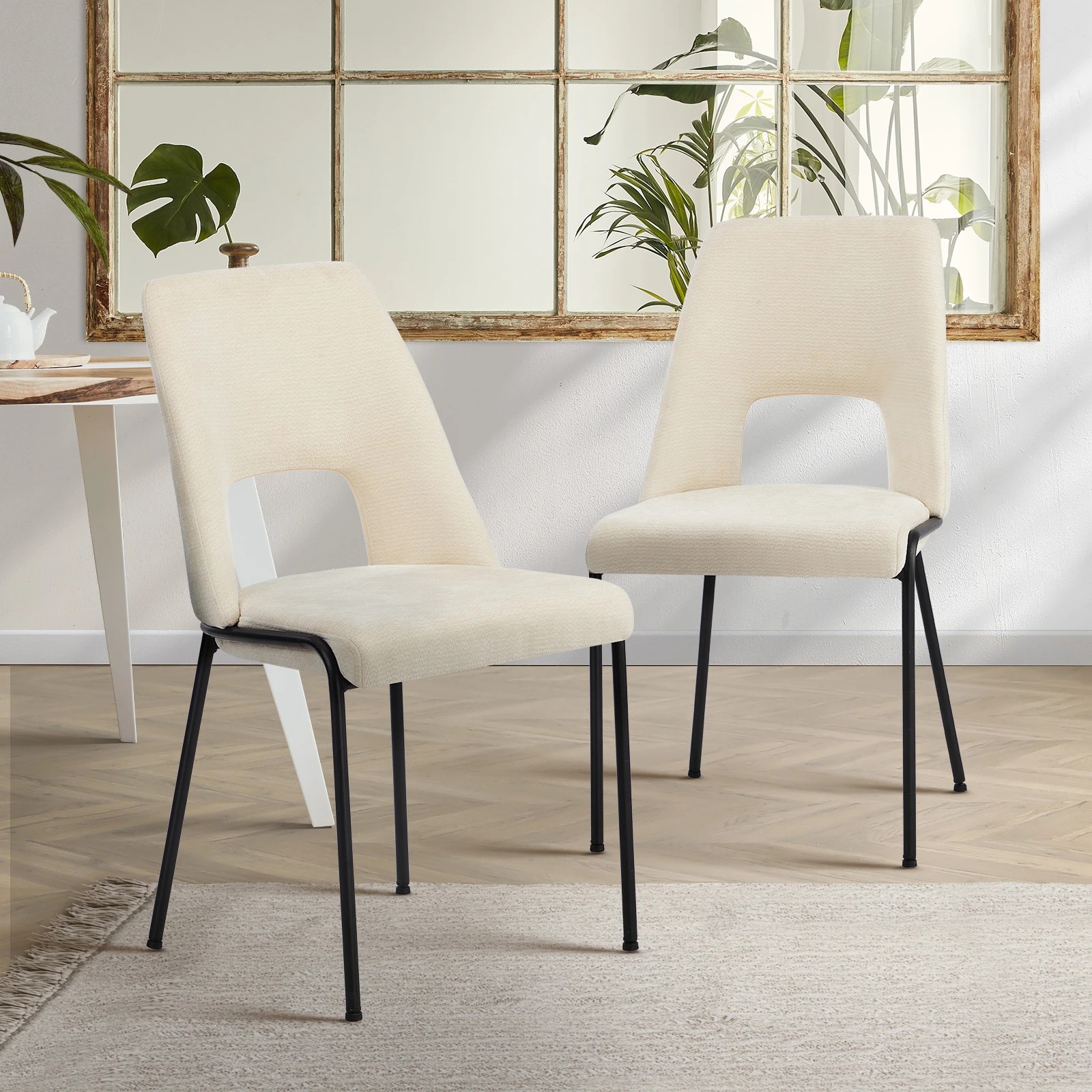 3 Oikiture 2x Dining Chairs Chenille Fabric Kitchen Side Chair - Beige, 3 of 9