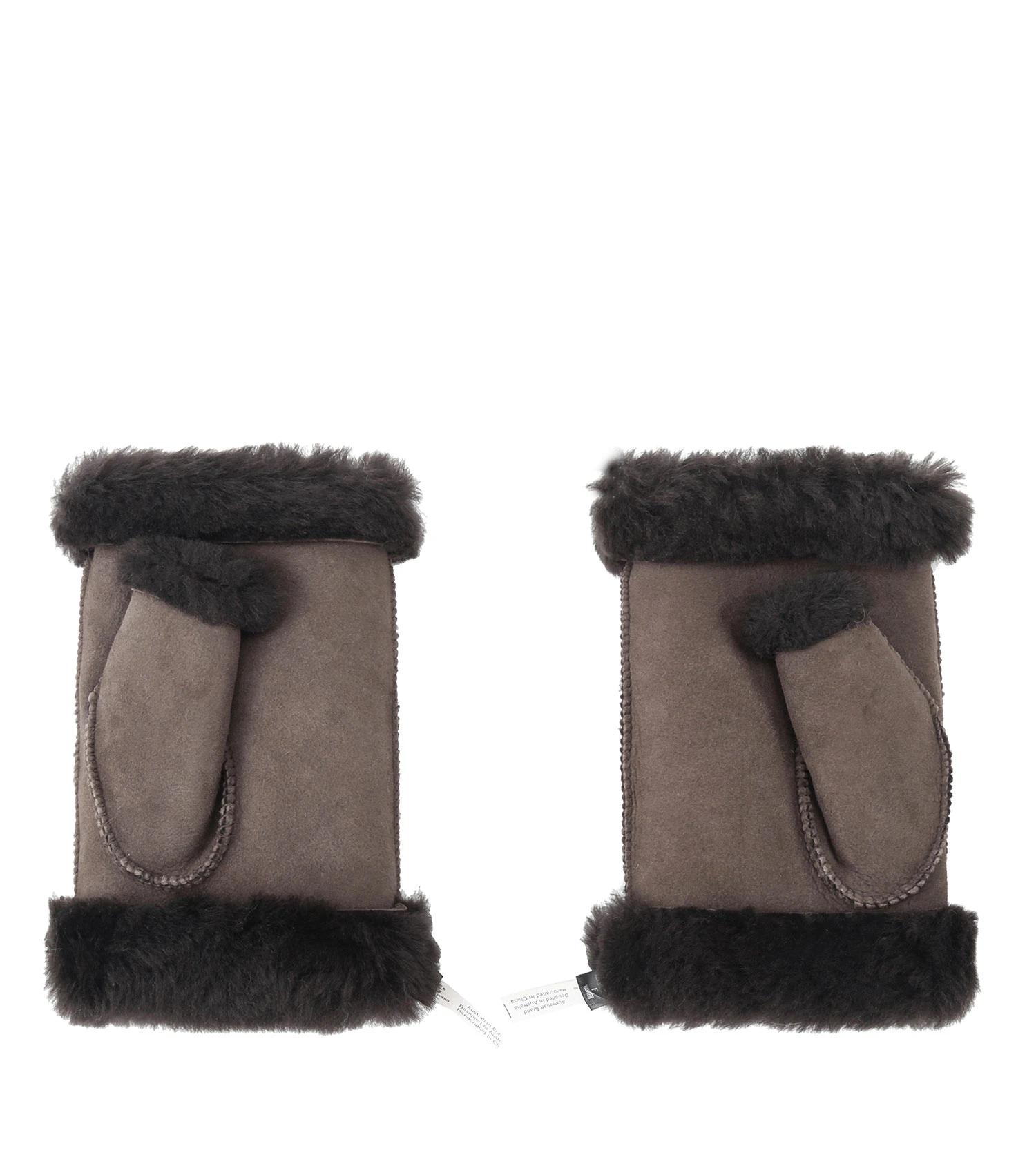 3 Australian Shepherd UGG Fluffy Fingerless Mittens CHOCOLATE, 3 of 5
