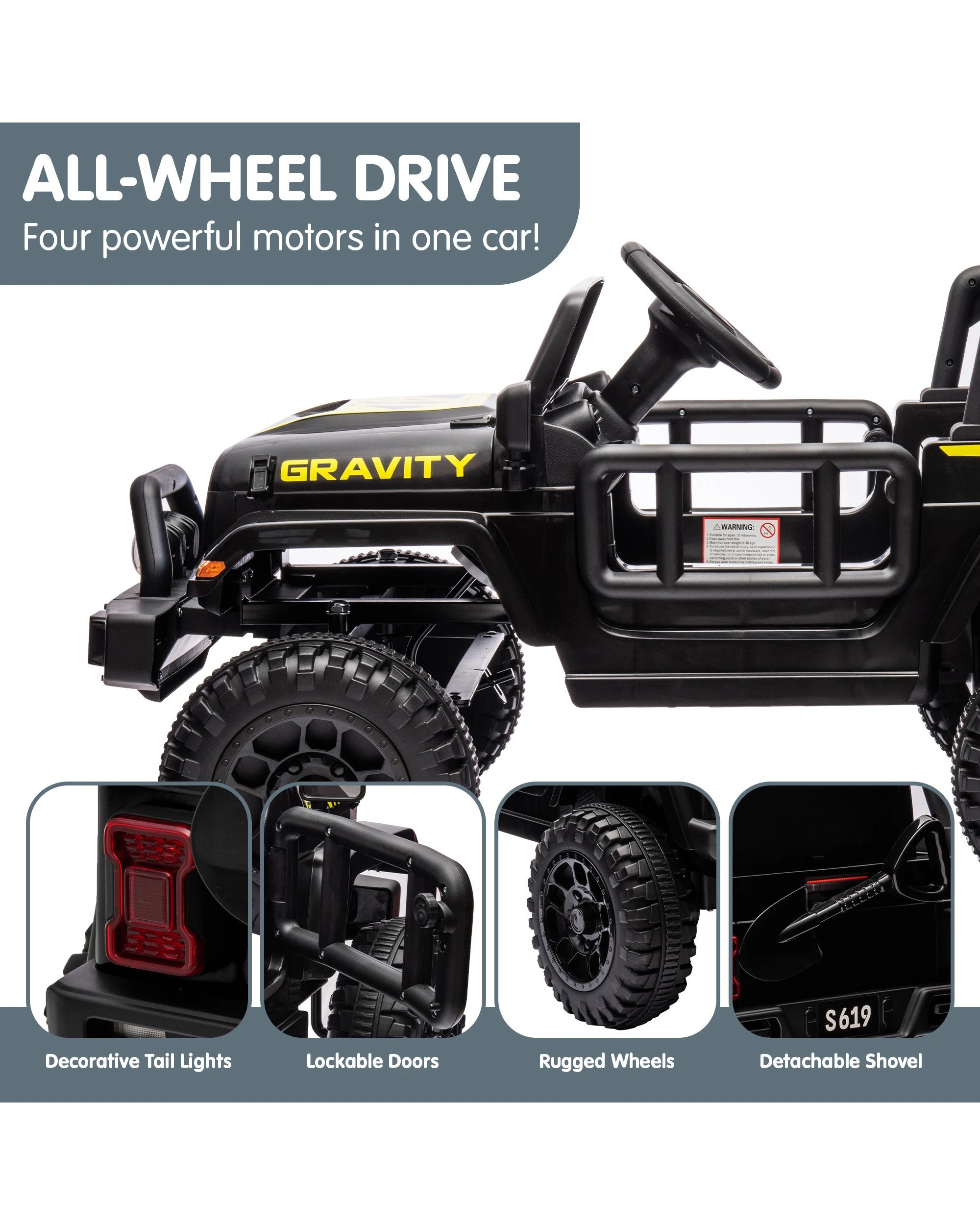 7 Kahuna S619 Gravity Kids Electric Ride On Car - Black, 7 of 10