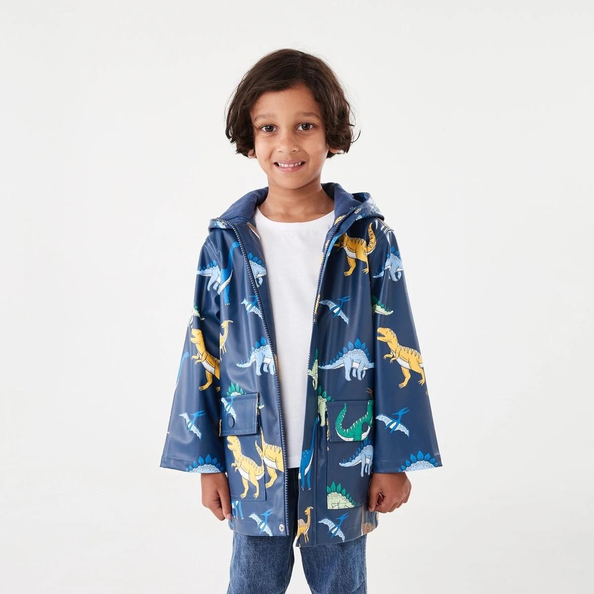1 Printed Rain Jacket Blu Dino, 1 of 10