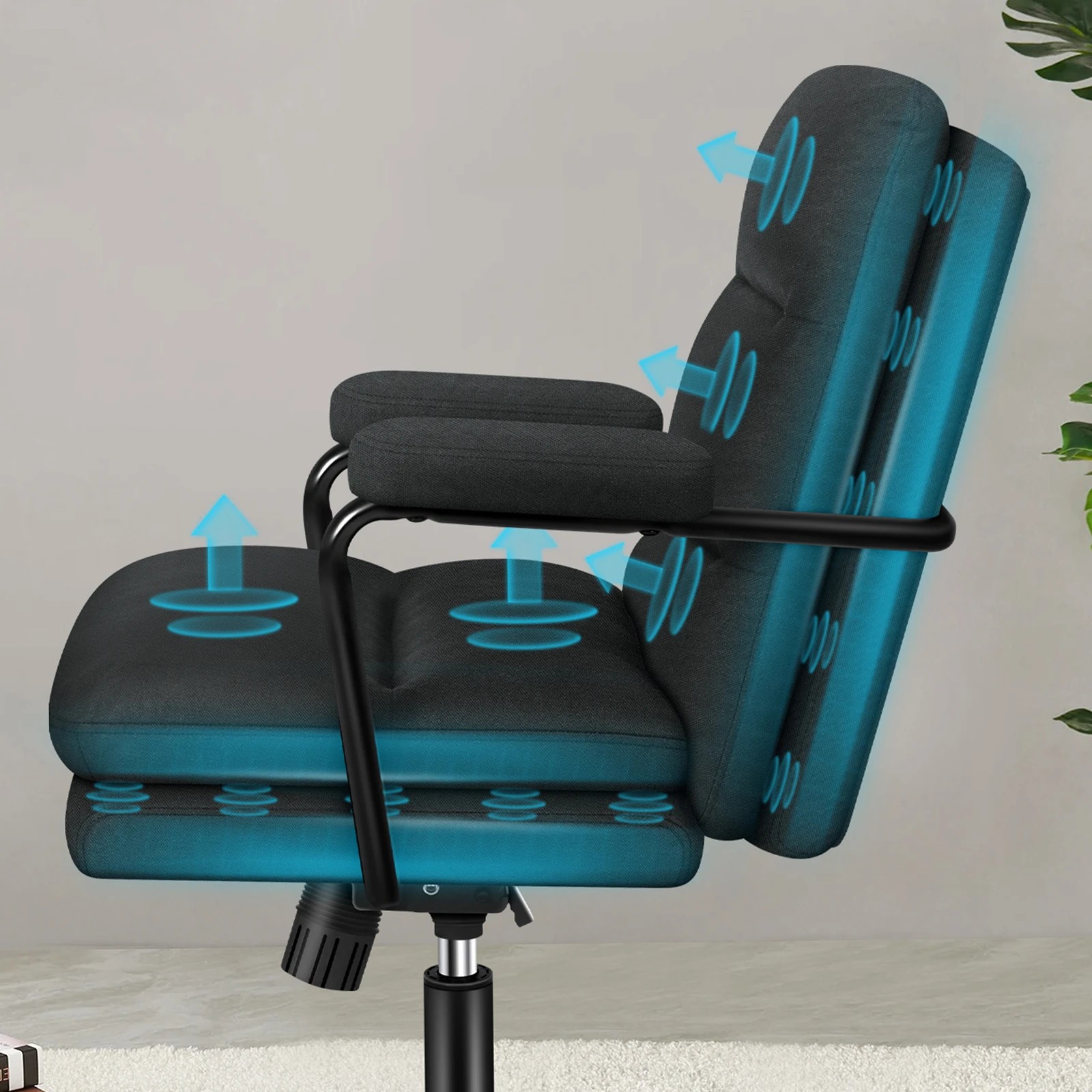 3 Alfordson Office Chair Ergonomic Executive Computer Work Seat Fabric - Black, 3 of 10