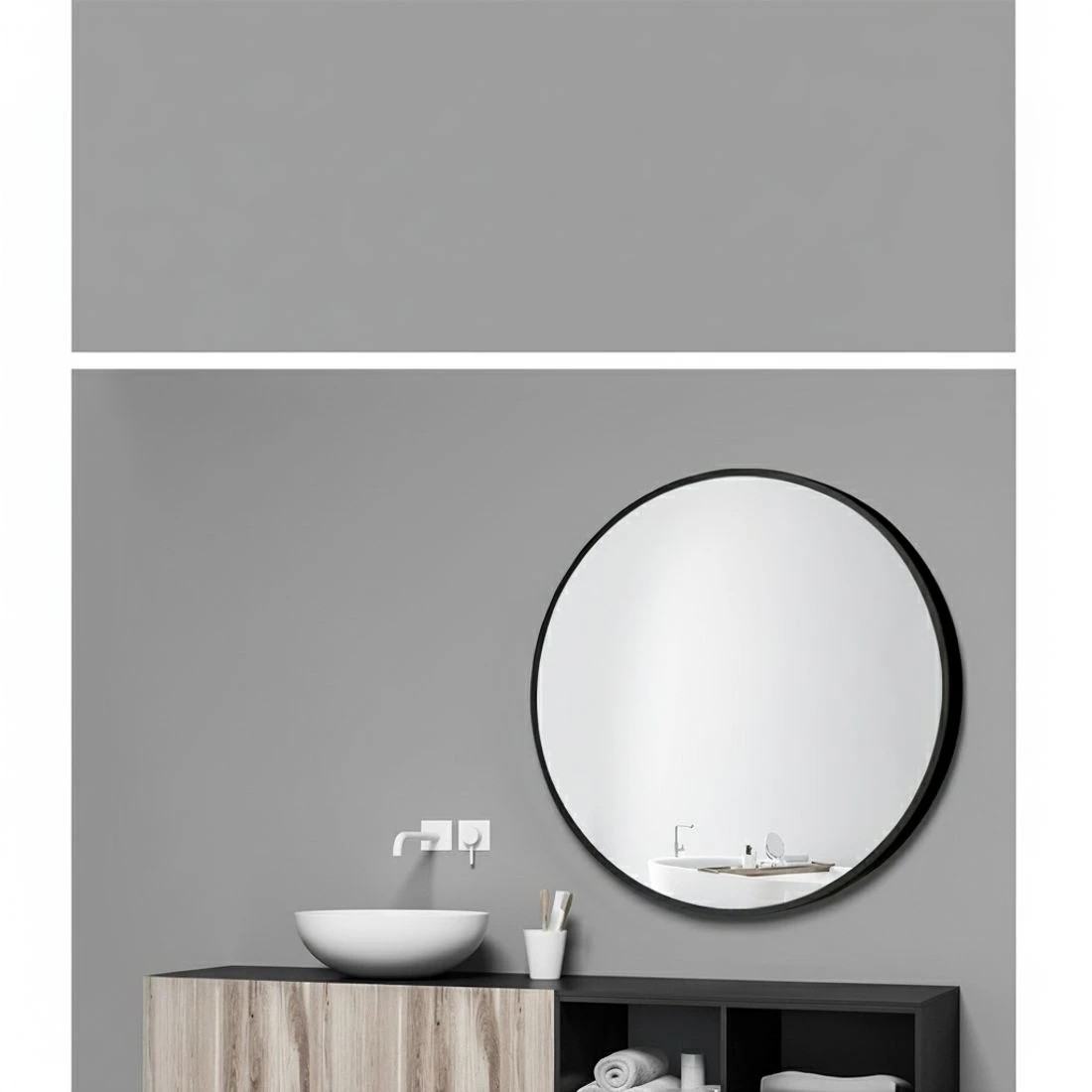 5 Embellir 2 Wall Mirror Makeup 50cm Home Decor Framed Mirrors Bathroom Round - Black, 5 of 6