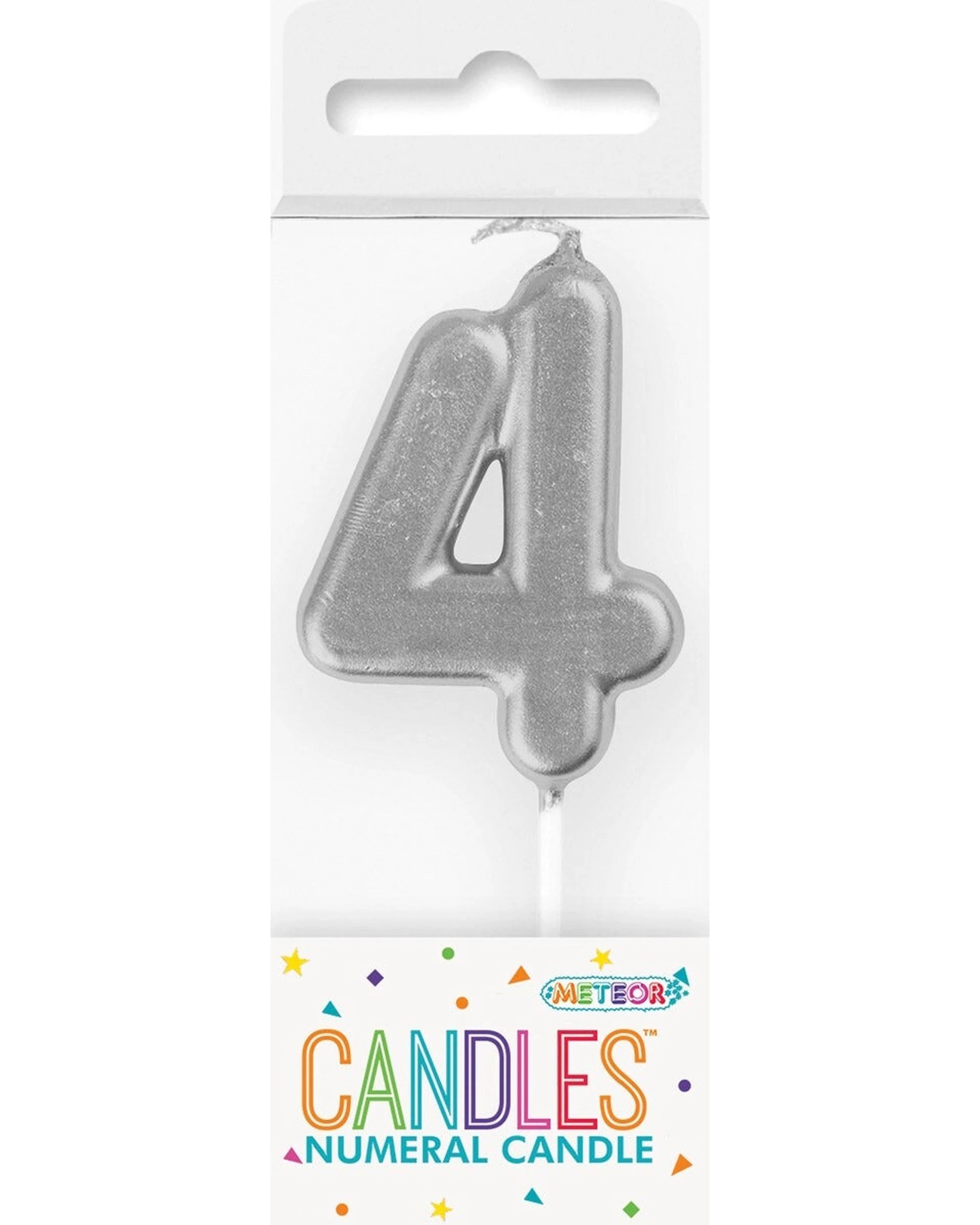 1 Meteor Party Mini Numeral Candle 4 Birthday Cake Decoration - Silver, 1 of 1