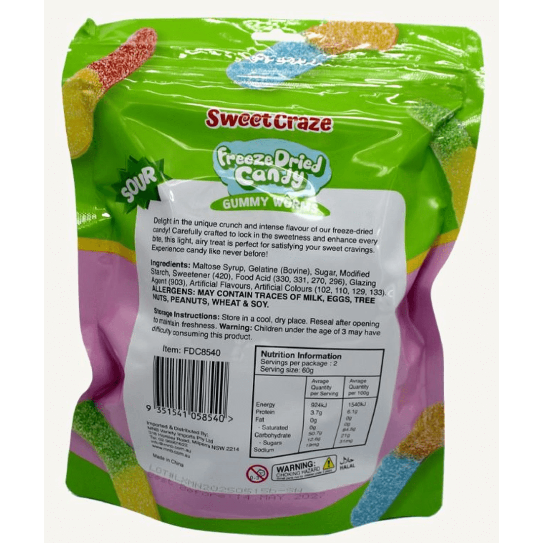 2 Sweet Craze Sour Worms Freeze Dried Candy 120g, 2 of 2