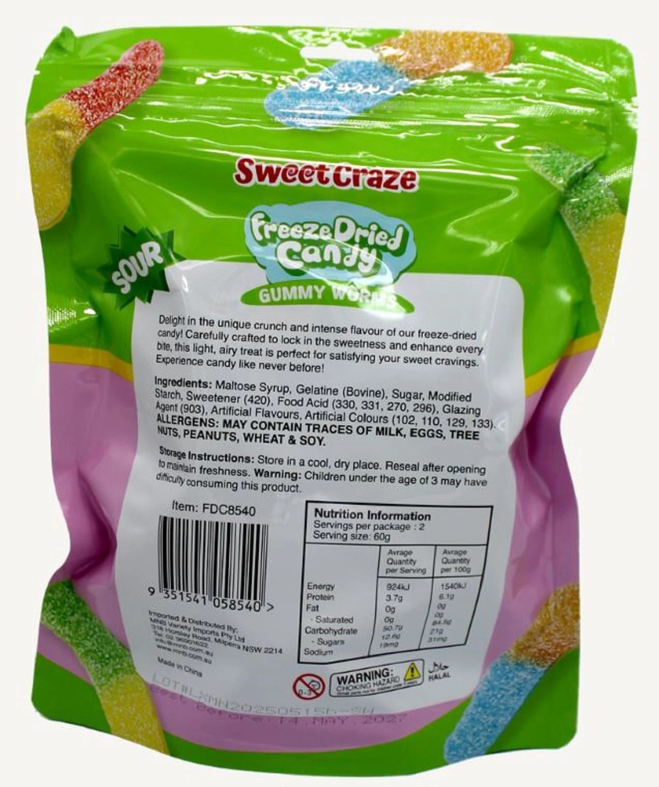 2 Sweet Craze Sour Worms Freeze Dried Candy 120g, 2 of 2