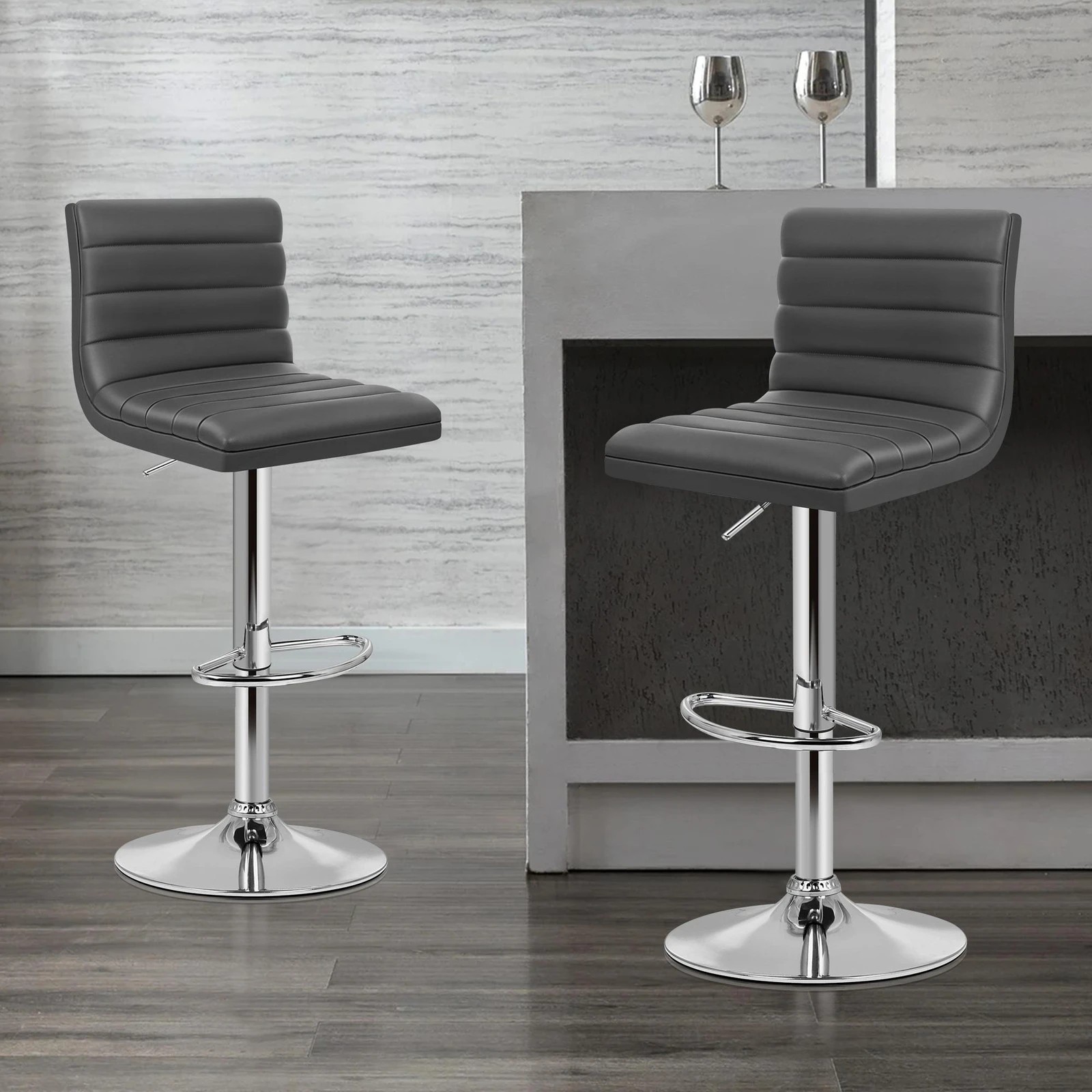 2 Alfordson 2x Bar Stools Ruel Kitchen Swivel Chair Leather Gas Lift - Grey, 2 of 8