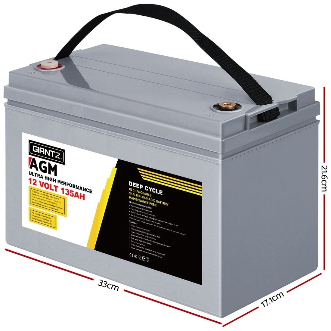 2 Giantz AGM Deep Cycle Battery 12V 135Ah Box Portable Solar Caravan Camping - Grey, 2 of 5