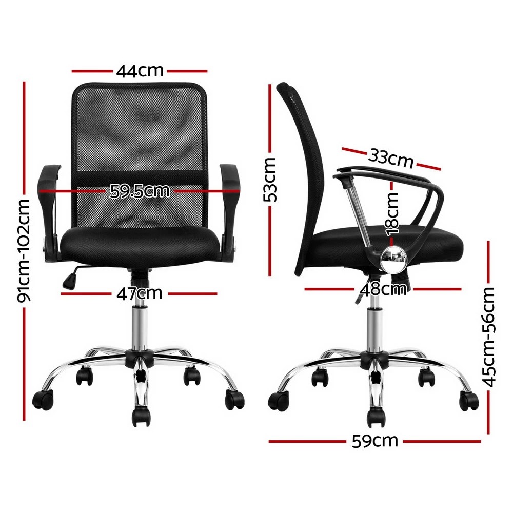 2 Artiss Mesh Office Chair Mid Back - Black, 2 of 6