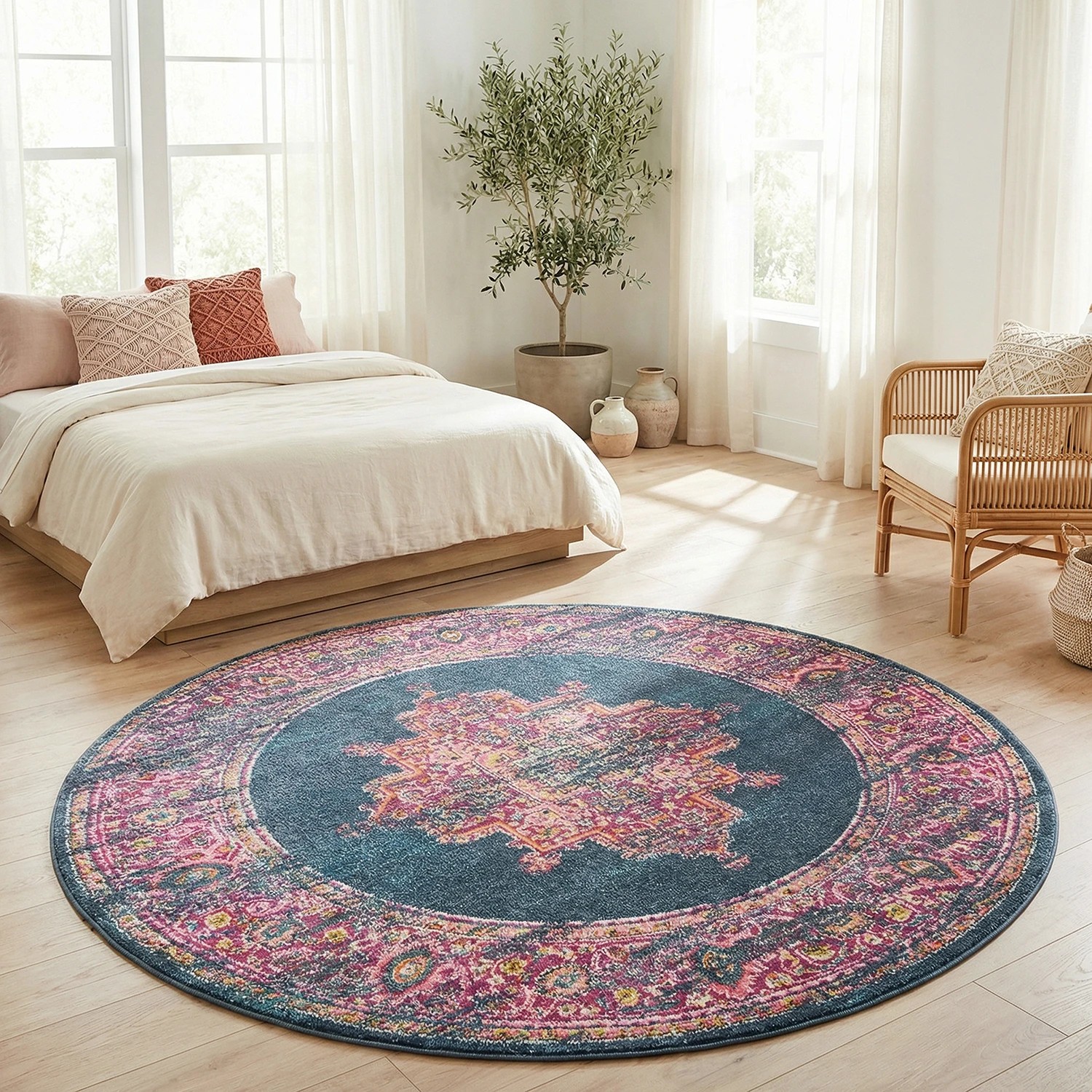 2 Common Ground Rugs Atlas 211 240x240cm - Large Round Power Loomed Pet Friendly Rug - Blue, 2 of 7